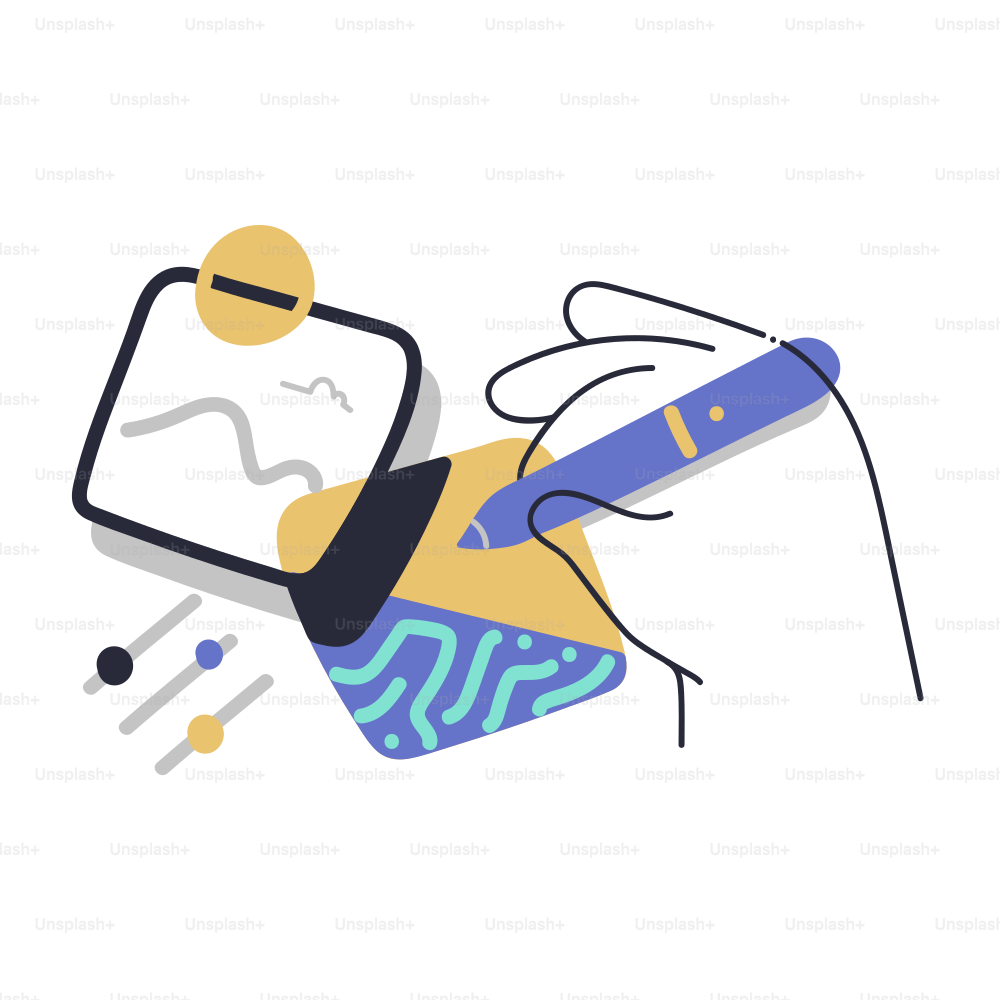 Hand drawing on a digital tablet with stylus.