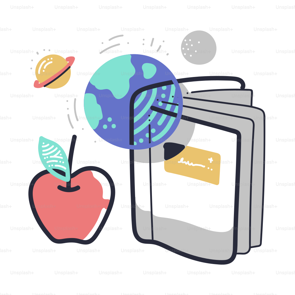 Open book with earth and apple