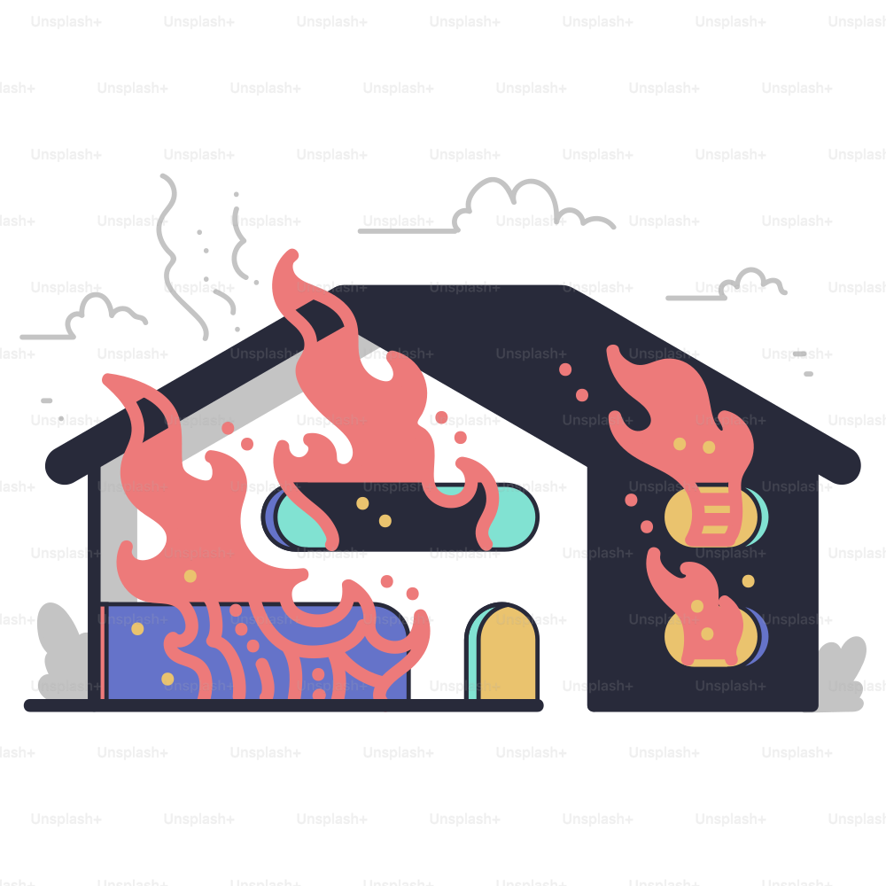 A house engulfed in flames with smoke rising
