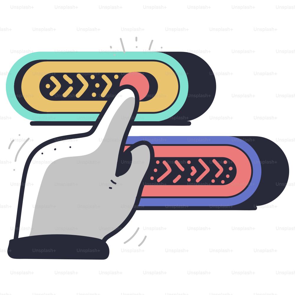 손이 다채로운 인터페이스의 버튼을 누릅니다.