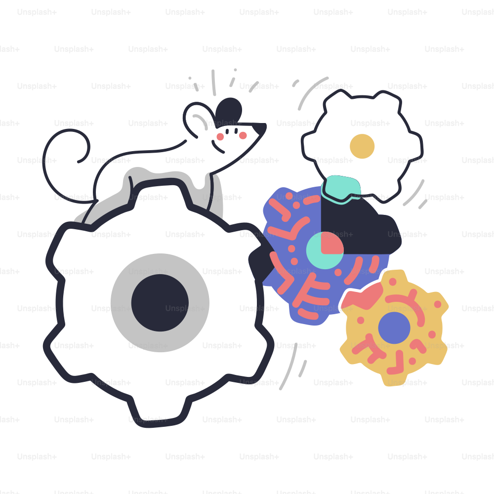 A cartoon mouse on gears