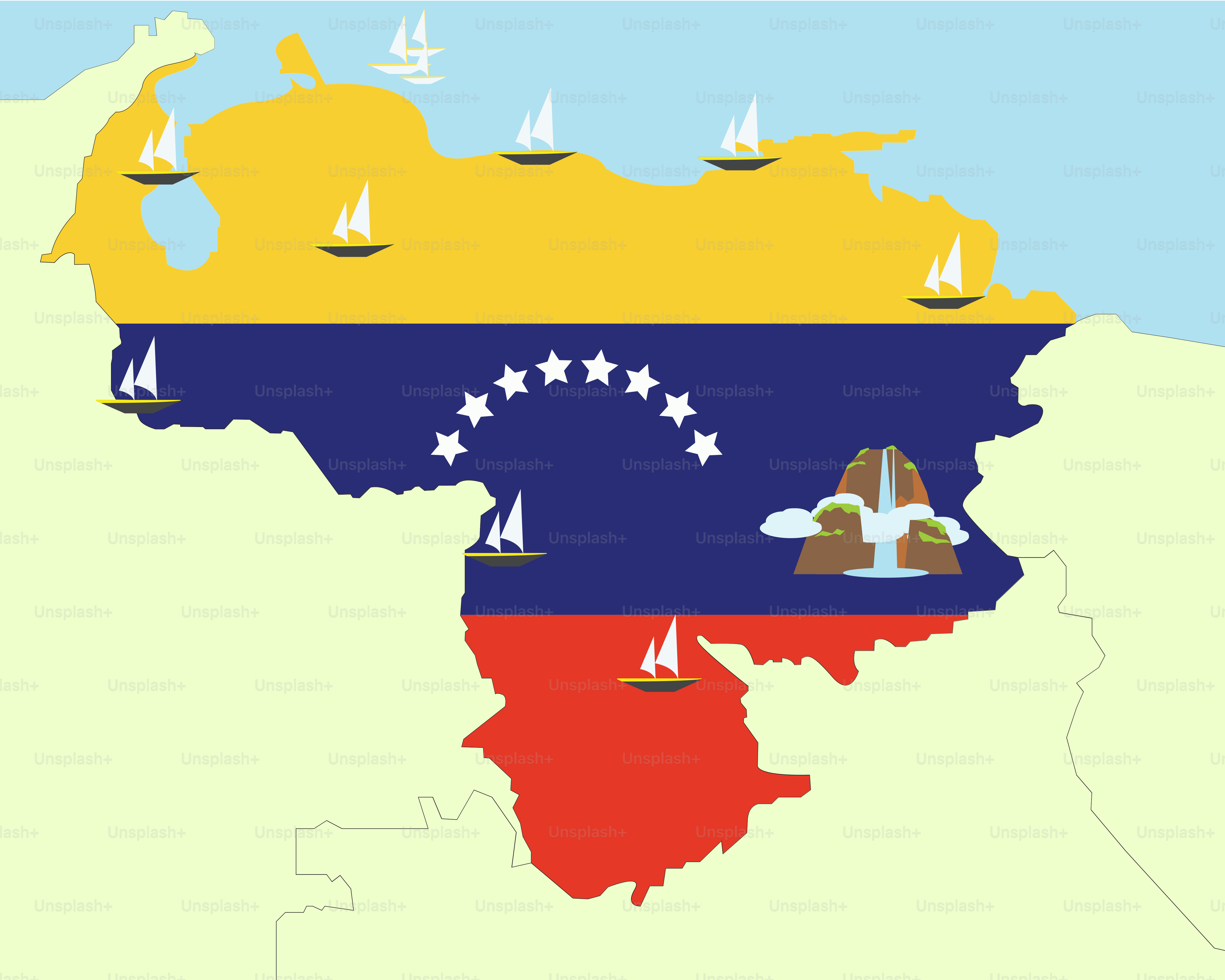 Venezuela-Karte mit Flagge und Segelbooten