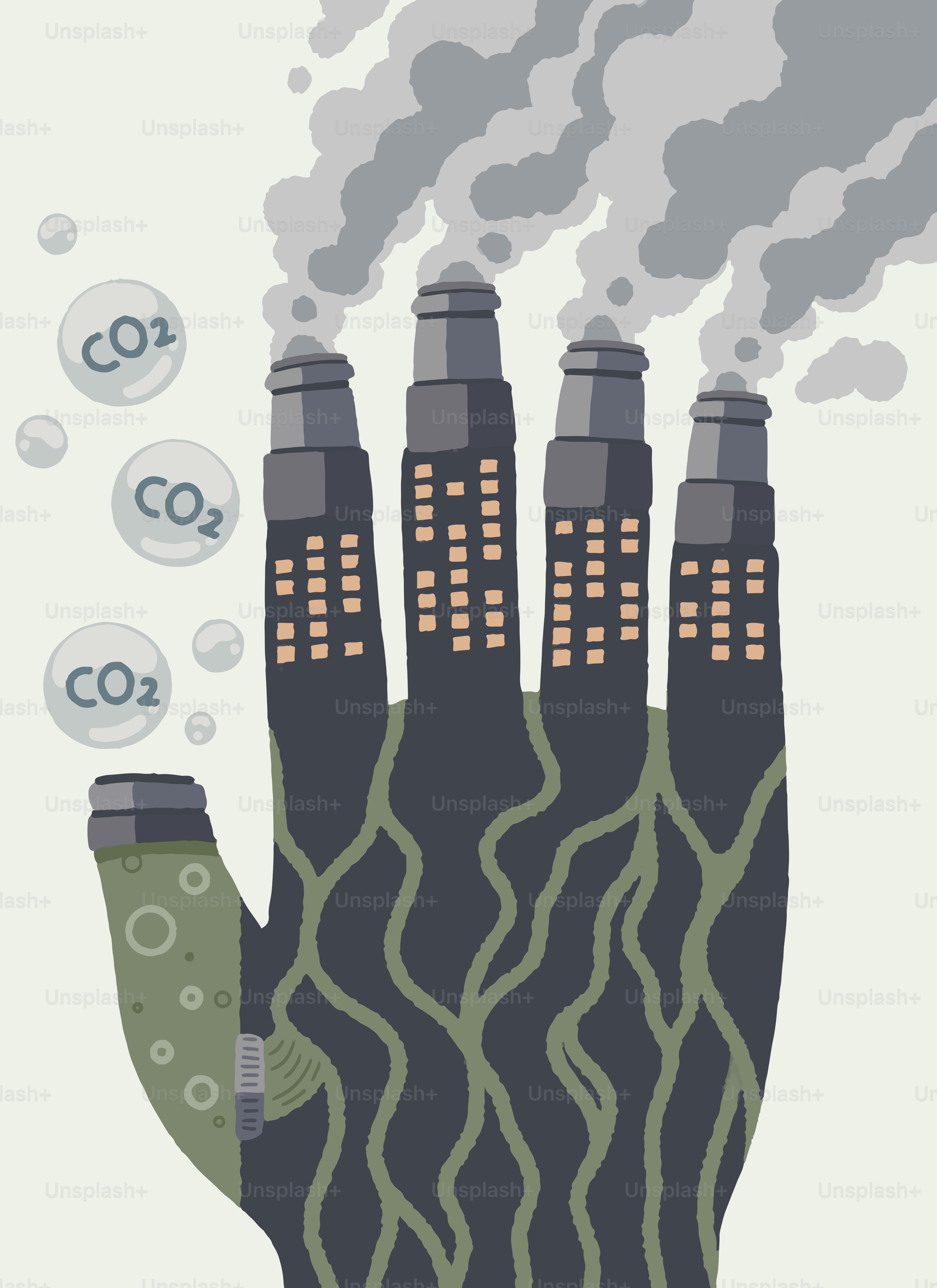 Industrial hand emitting co2 pollution