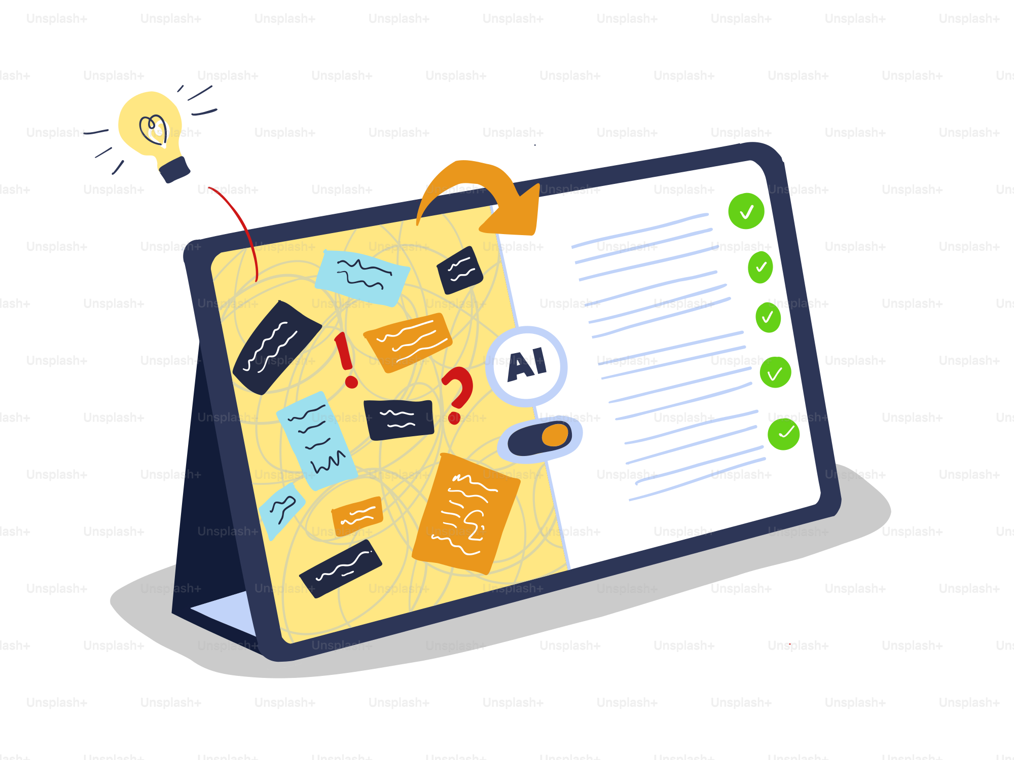 Pizarra digital con notas post-its y listas de comprobación