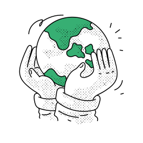 Mani che tengono la terra con continenti verdi.