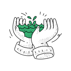 Mani a coppa che tengono un liquido verde con schizzi