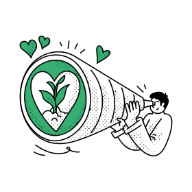 L'uomo guarda attraverso il telescopio la pianta che cresce nel cuore.