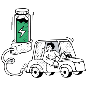 Une personne au volant d’une voiture électrique branchée à une station de recharge