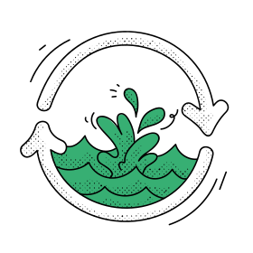 Circular arrows around splashing green water