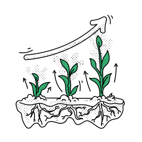 Plantas que crecen con una flecha ascendente.