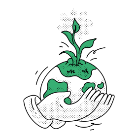 Des mains tenant une plante en croissance sur la terre.