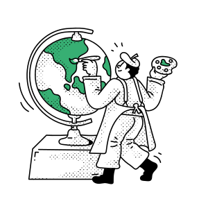 Artiste peignant le globe avec une couleur verte