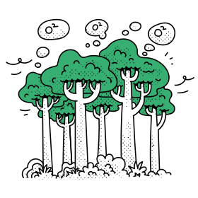 Trees releasing oxygen bubbles into the air