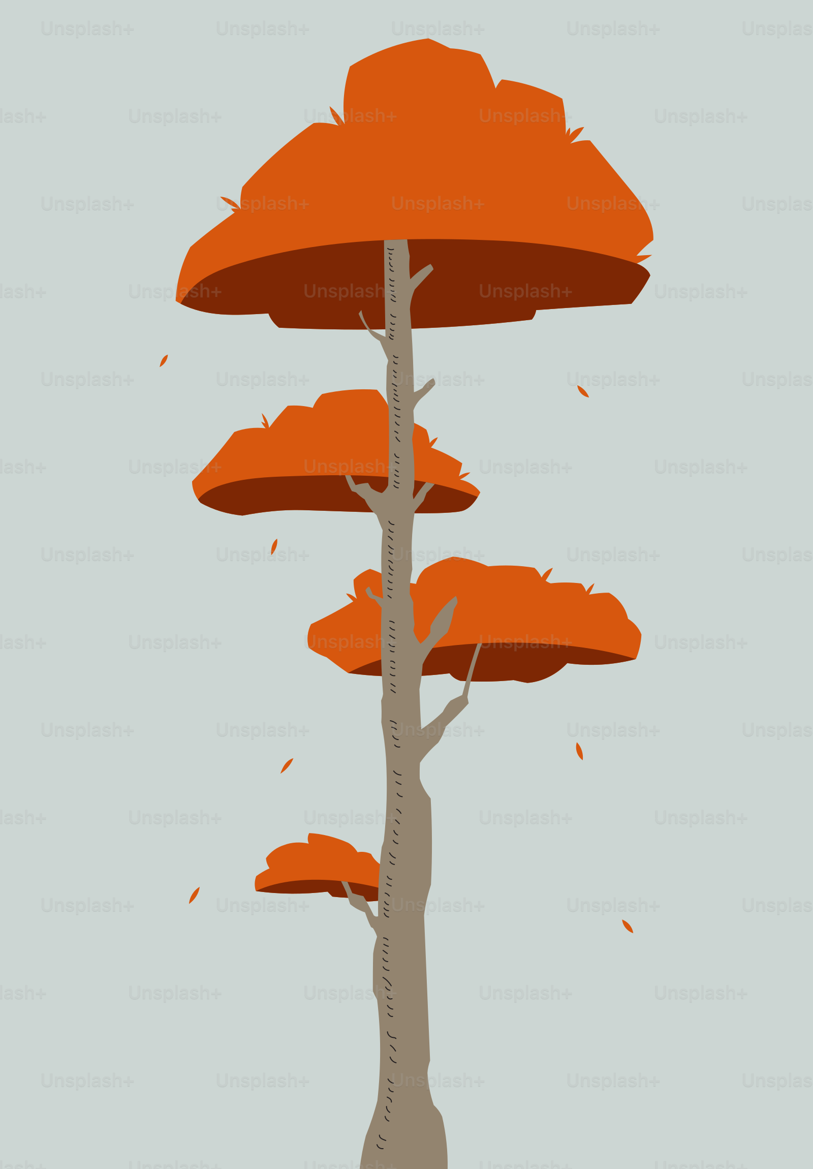 Árvore alta com folhagem laranja contra um céu azul pálido