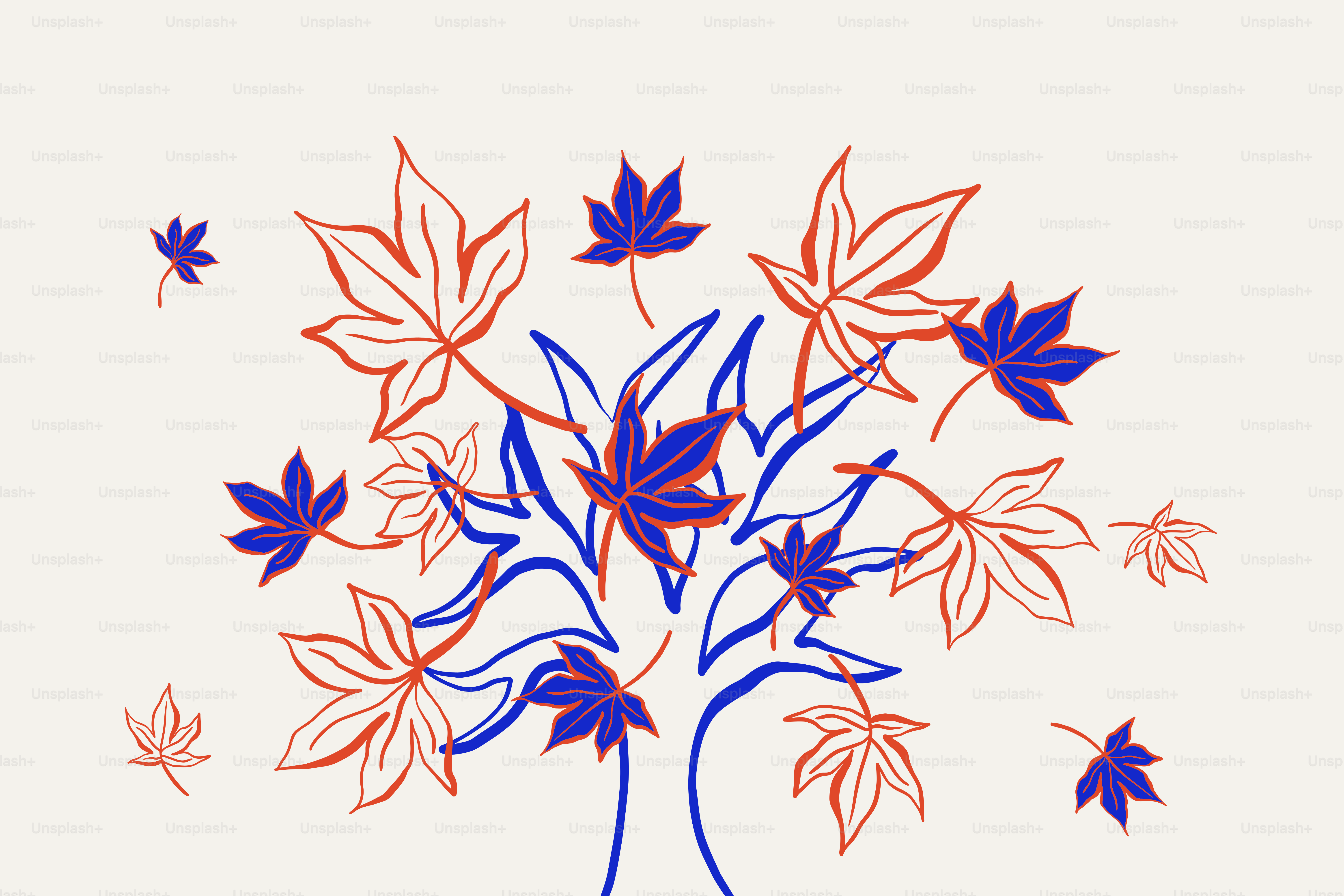 Stylized tree with red and blue leaves