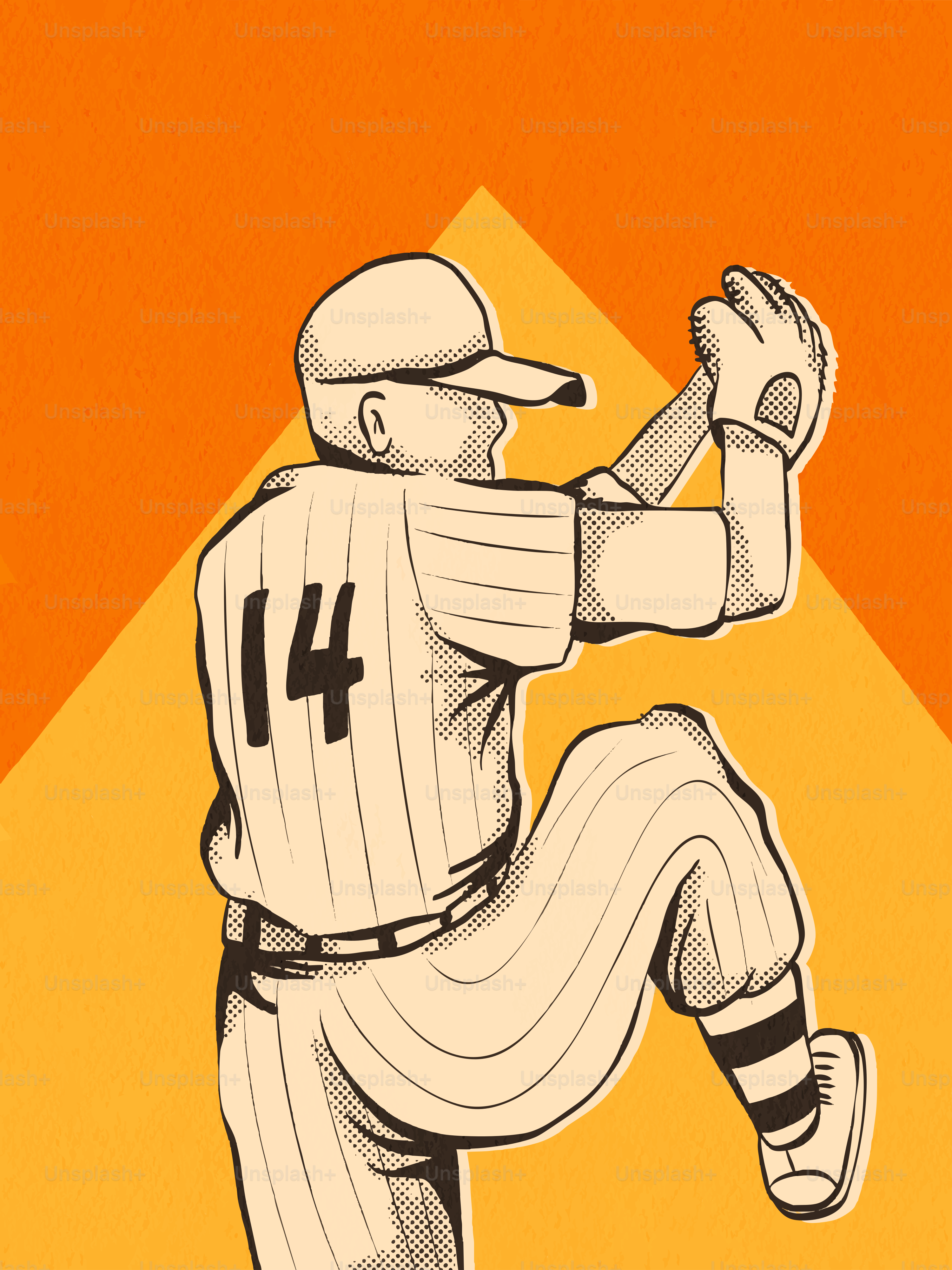 Lanceur de baseball en plein milieu du lancer avec le numéro 14