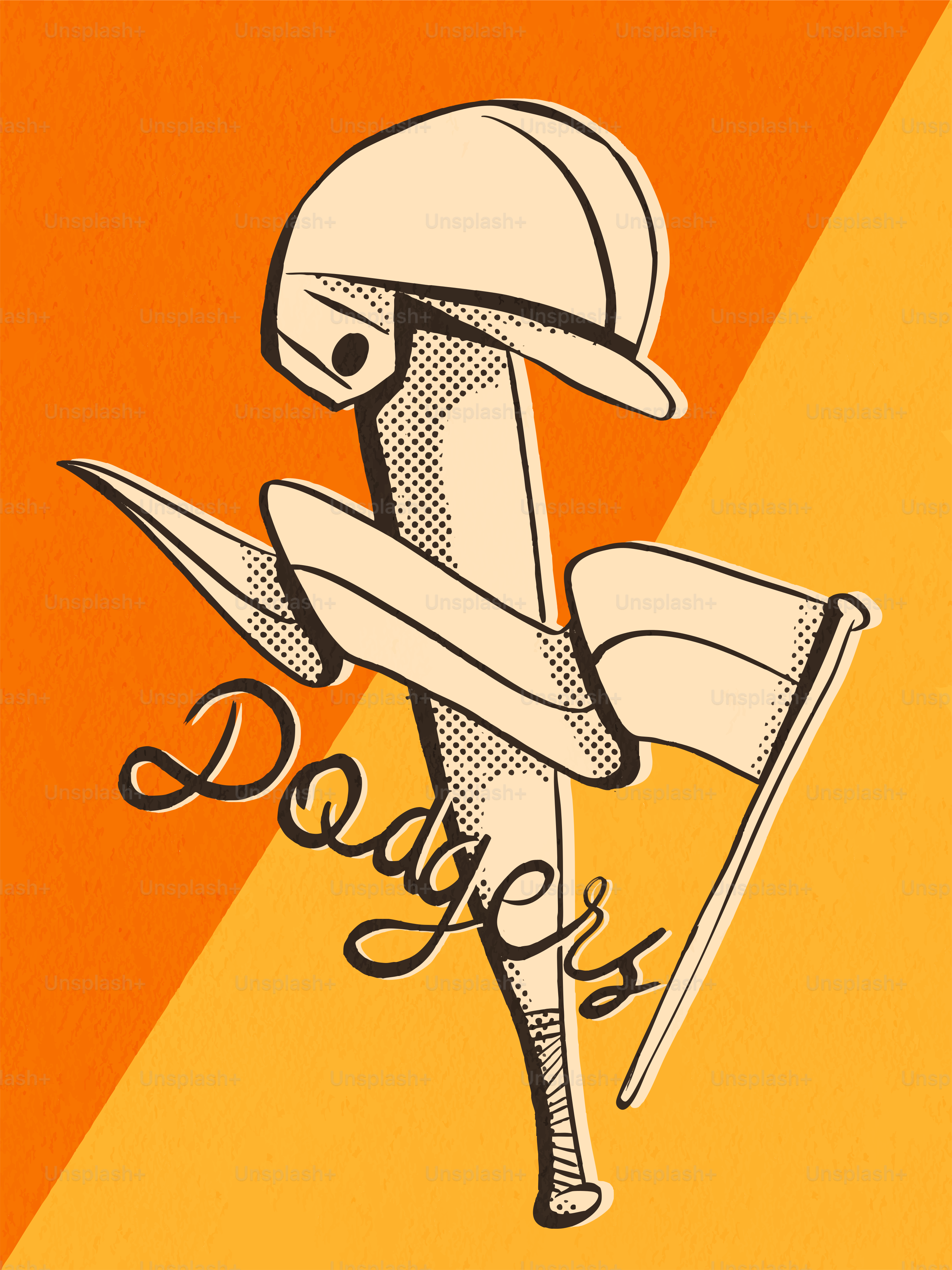 Éléments graphiques de batte et casquette de baseball des Dodgers