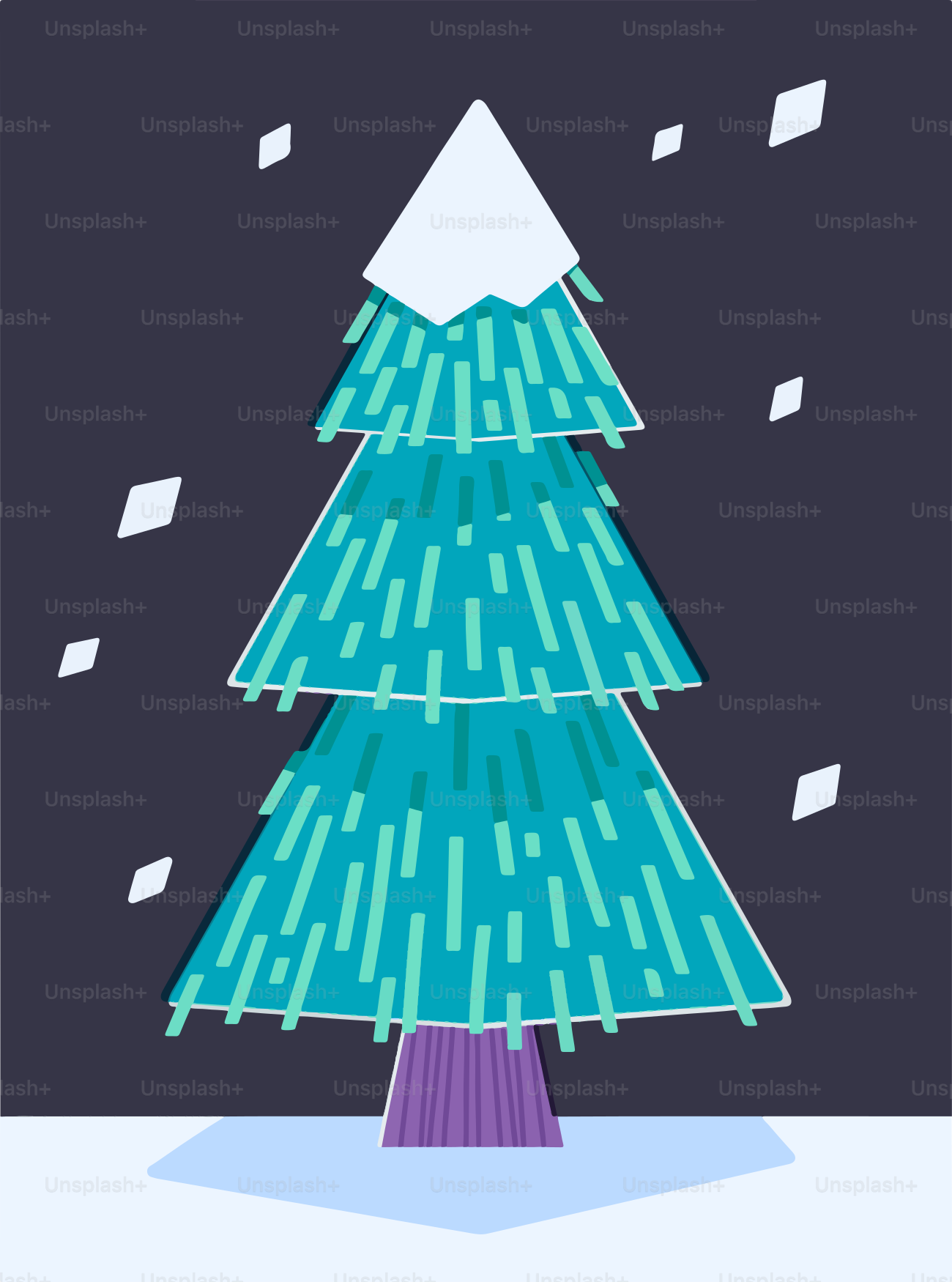 Un albero di Natale stilizzato con la neve che cade