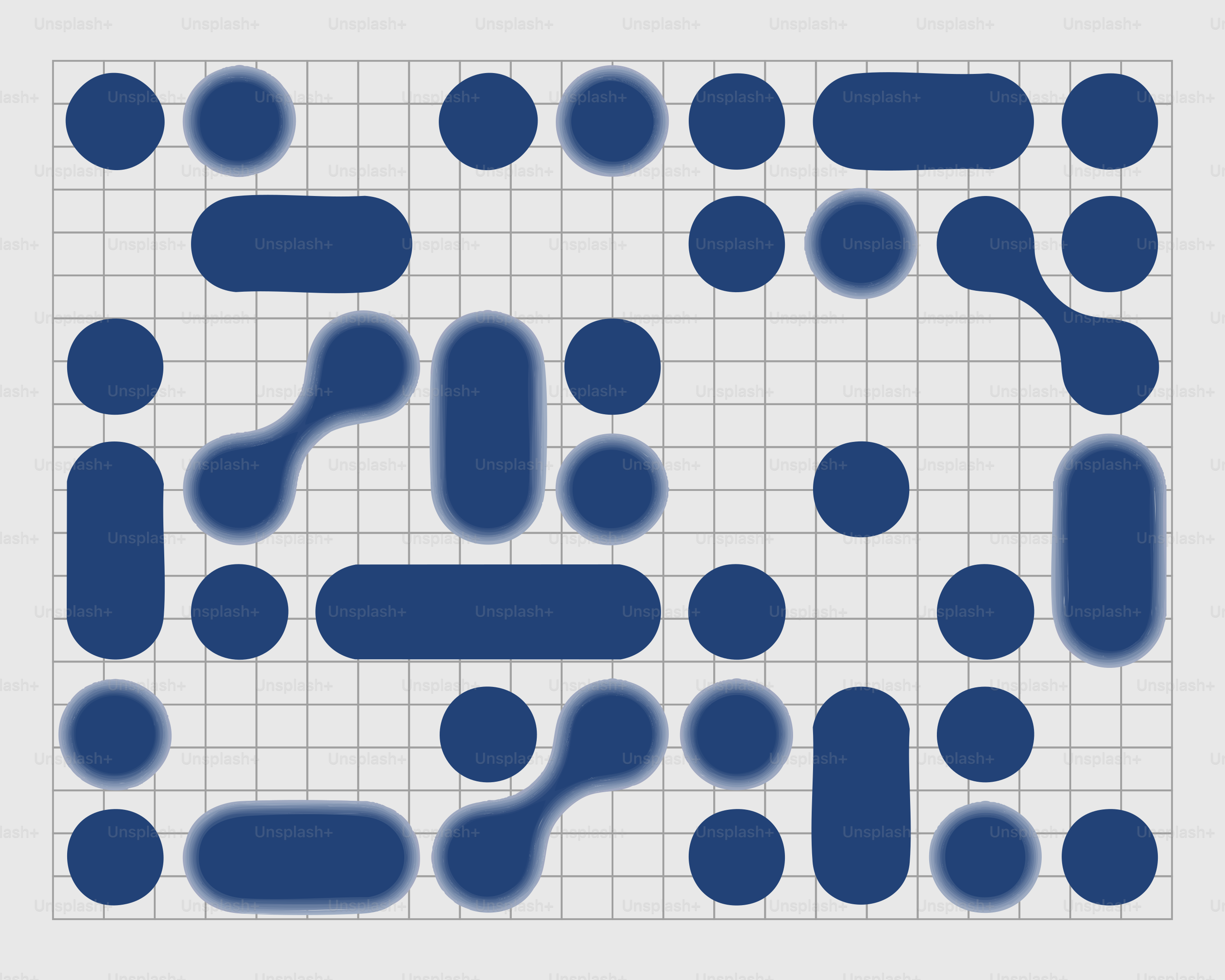 Blue shapes on a grid with a blurred background