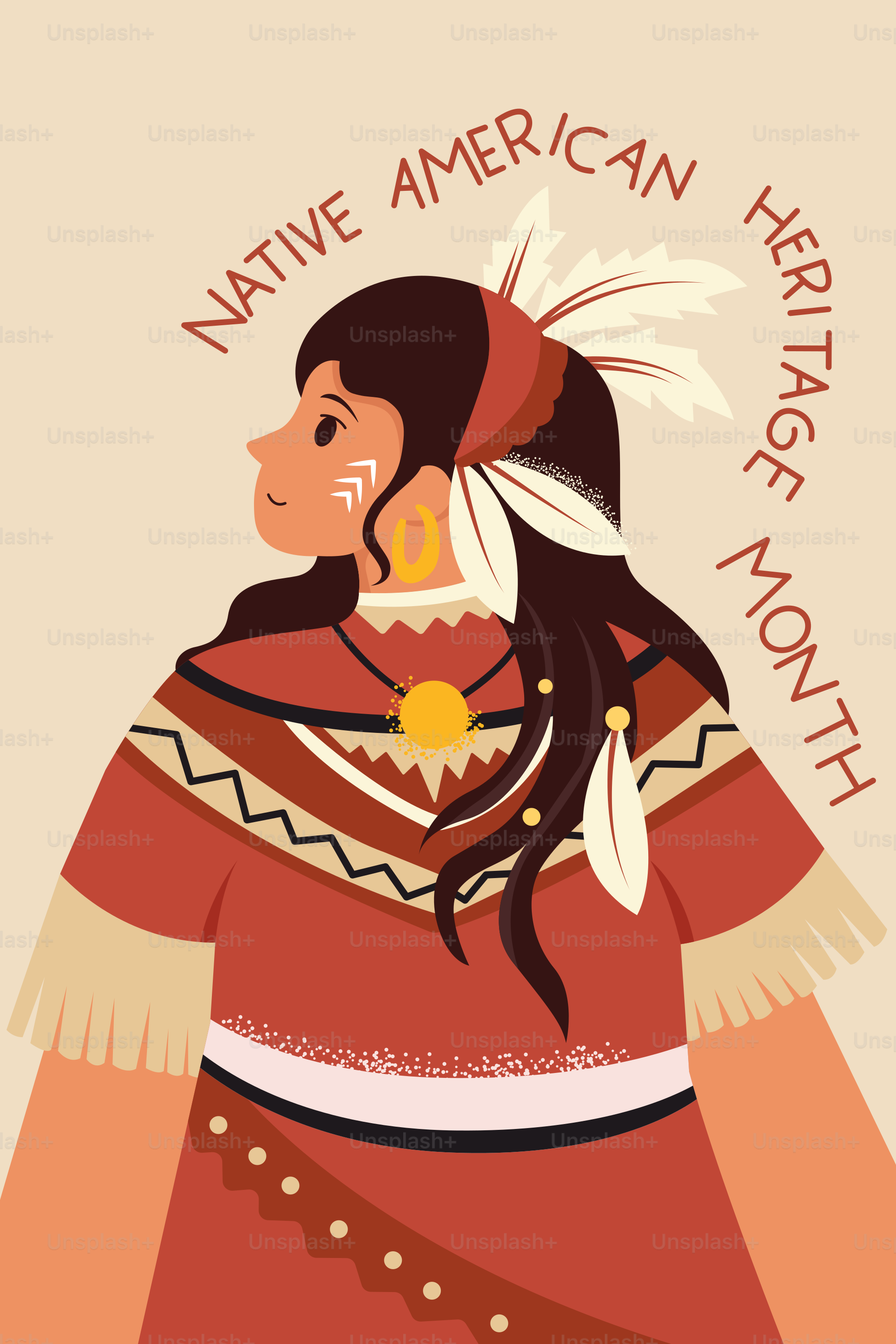 伝統的な衣装を着たネイティブアメリカン女性がヘリテージマンスを祝います。