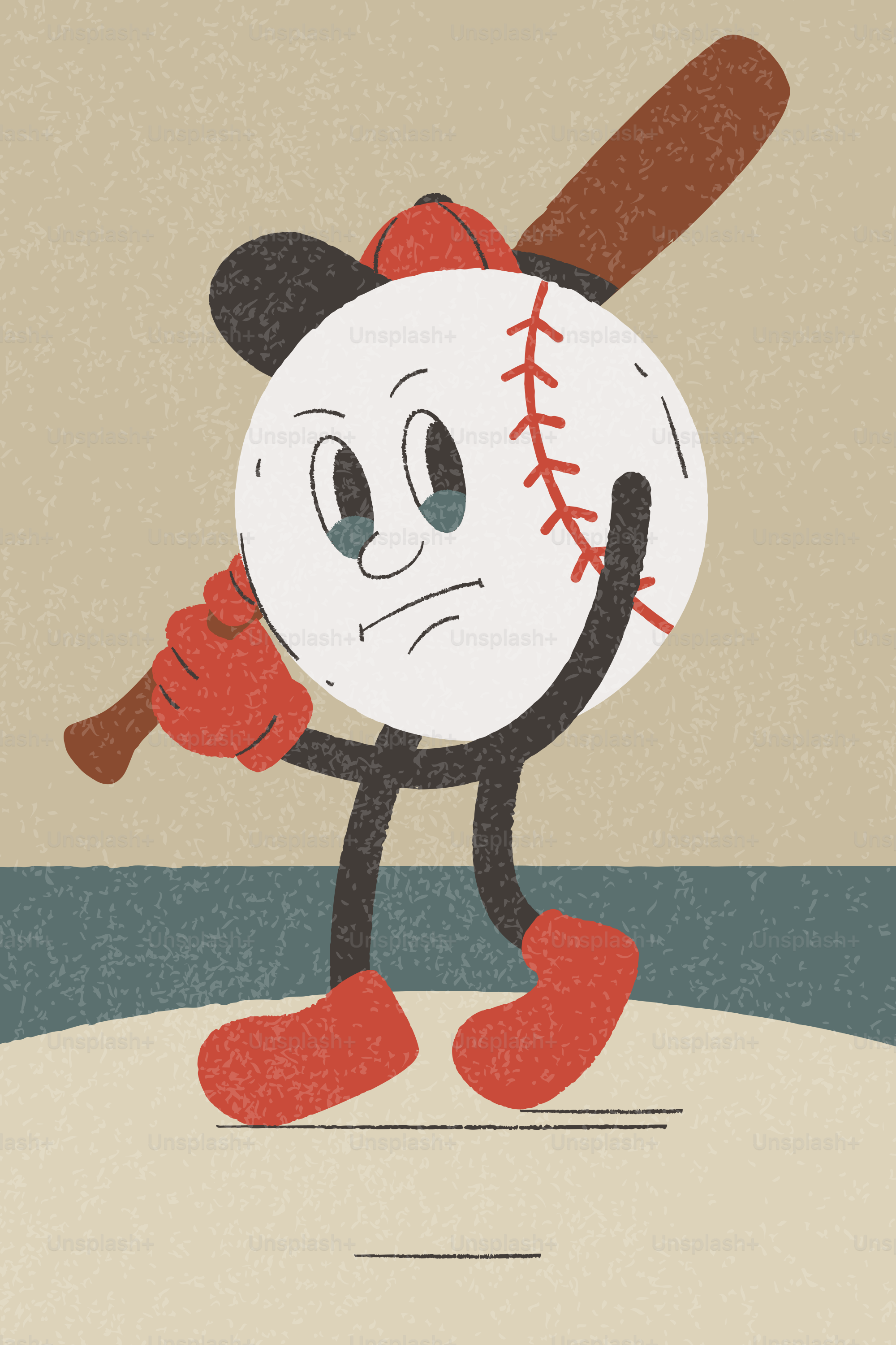 Um personagem de beisebol de desenho animado segurando um bastão