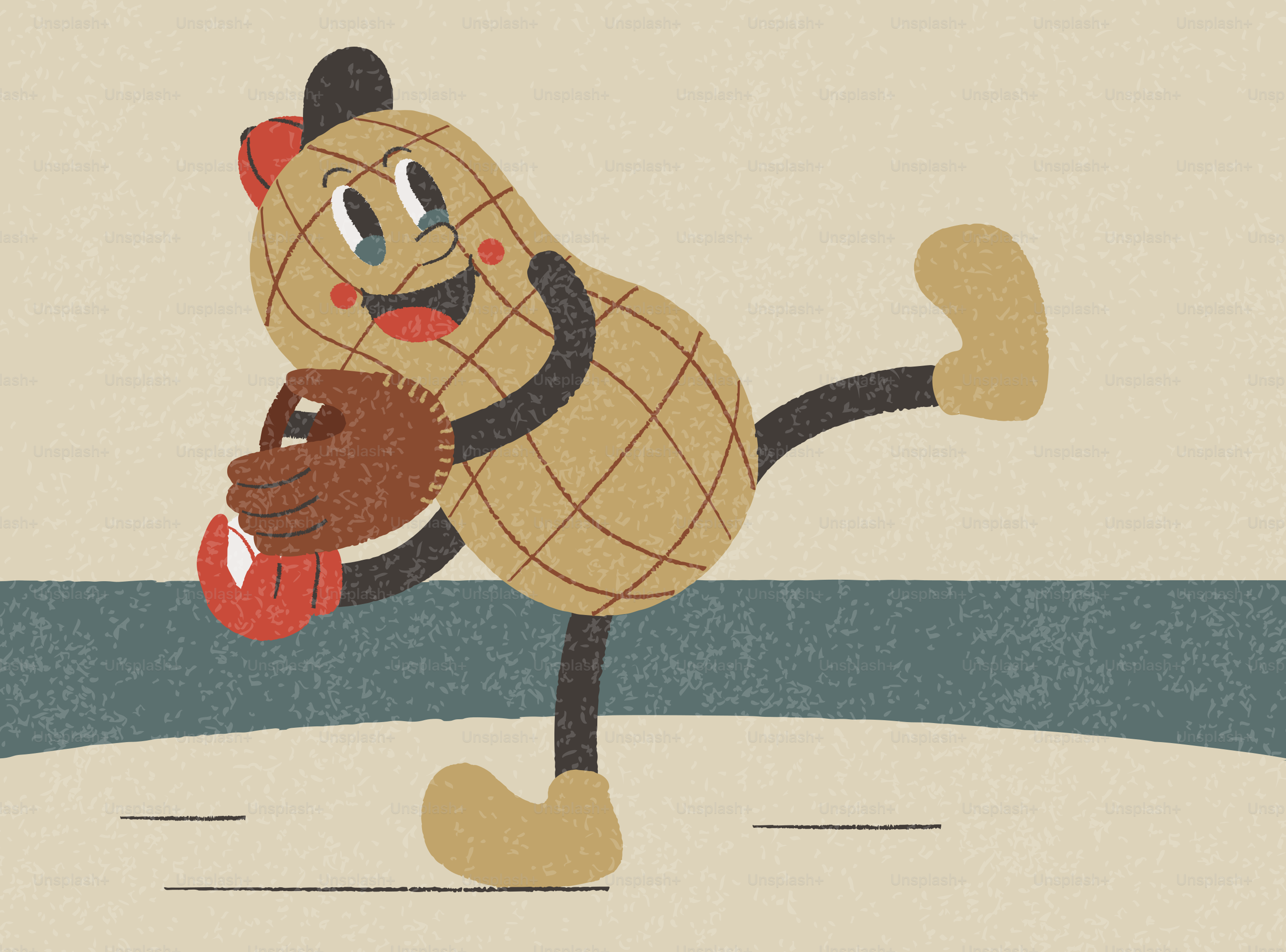 Um personagem de desenho animado jogando beisebol com uma luva.