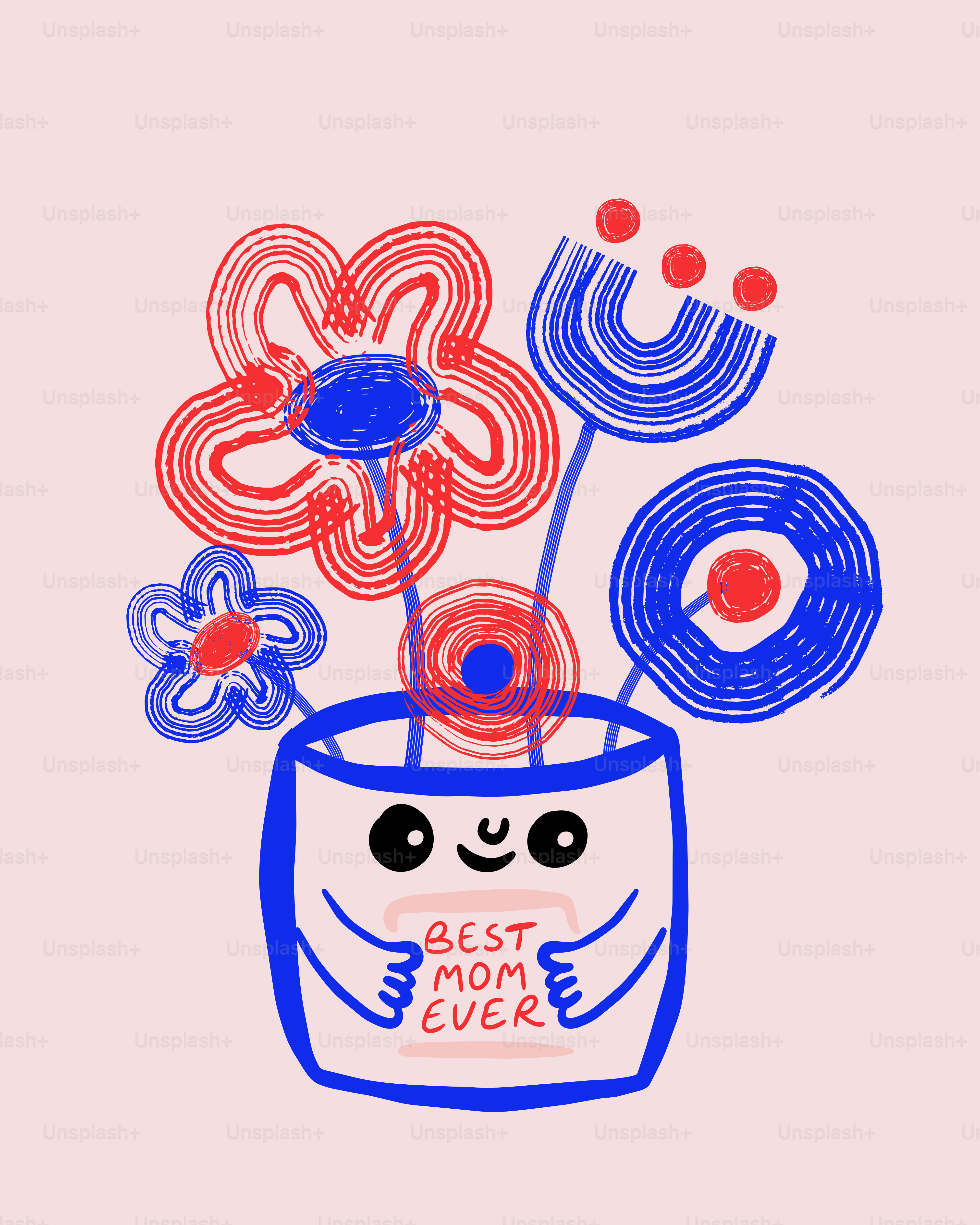 Eine Vase mit Blumen und ein Schild mit der Aufschrift "Beste Mama aller Zeiten"