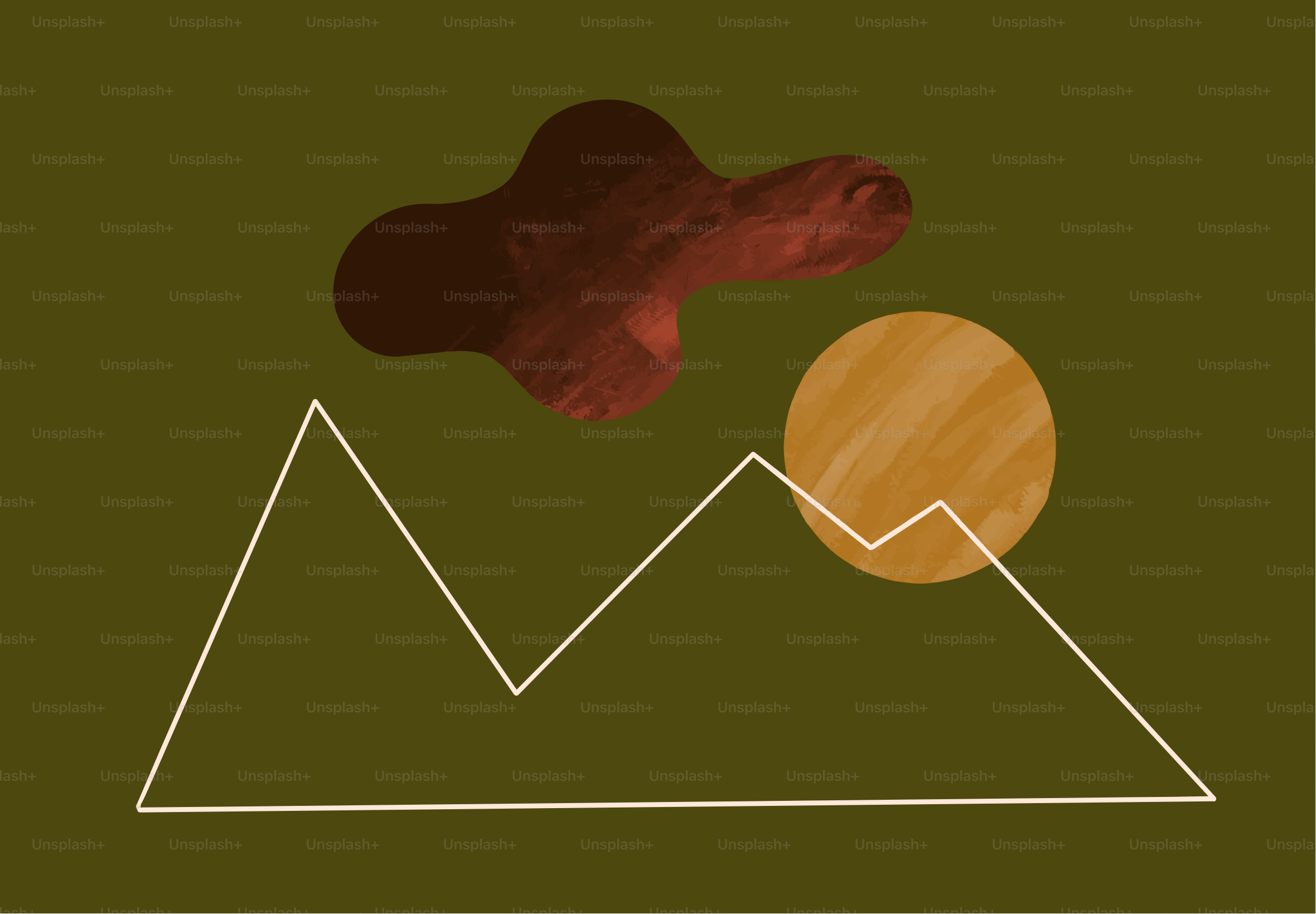 태양과 구름 모양이 있는 추상적인 산악 풍경