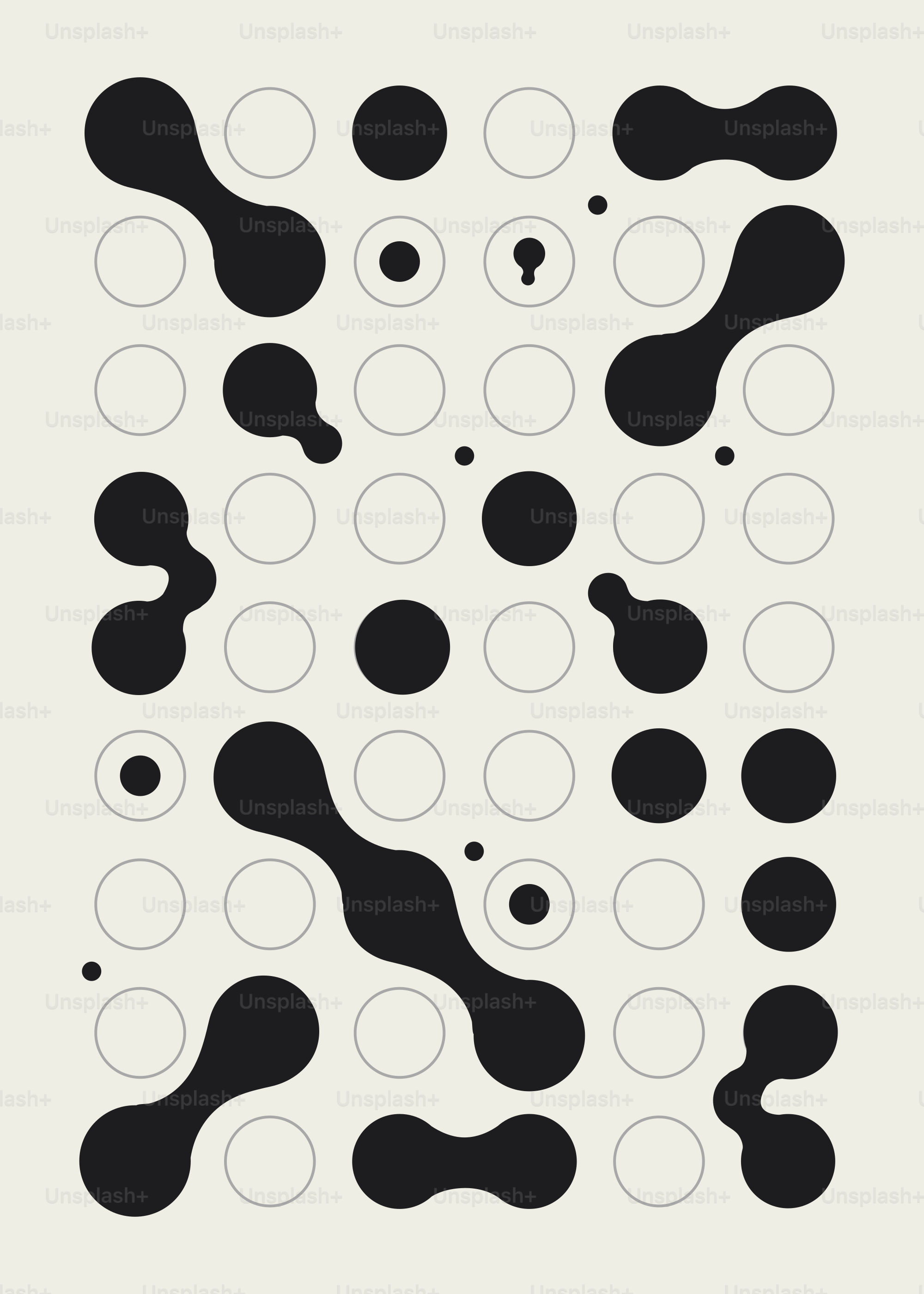 Manchas e círculos pretos abstratos sobre um fundo creme