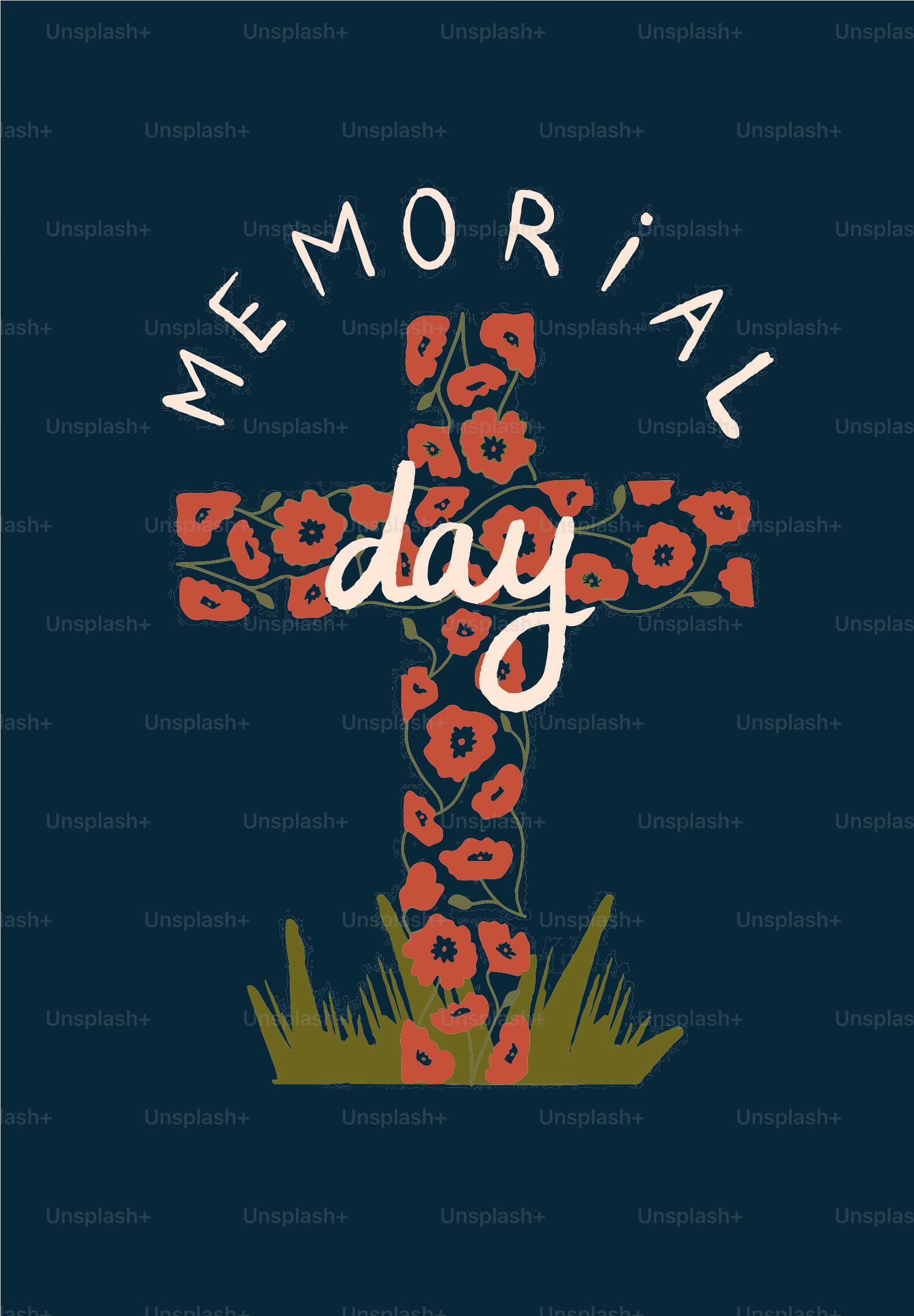 Memorial day cross adorned with poppies