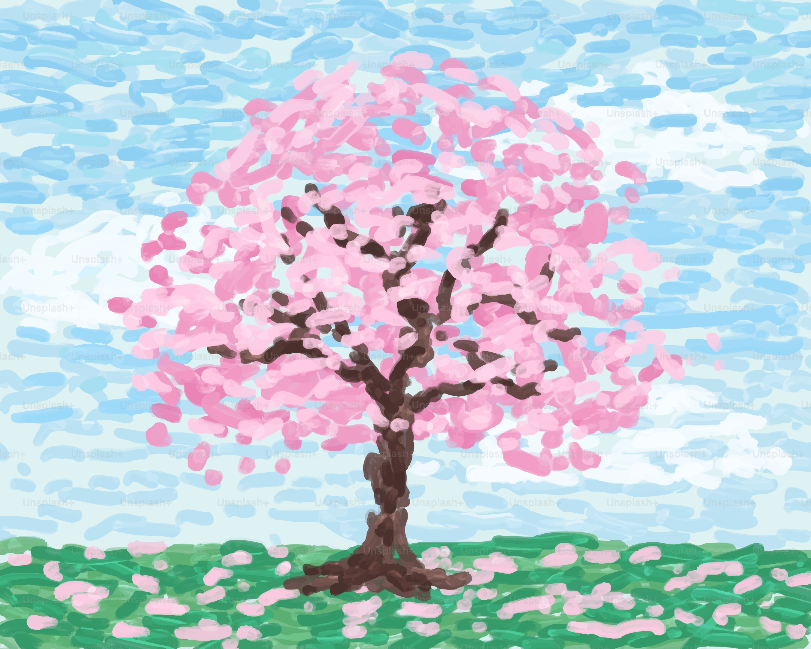 A blooming cherry blossom tree in spring