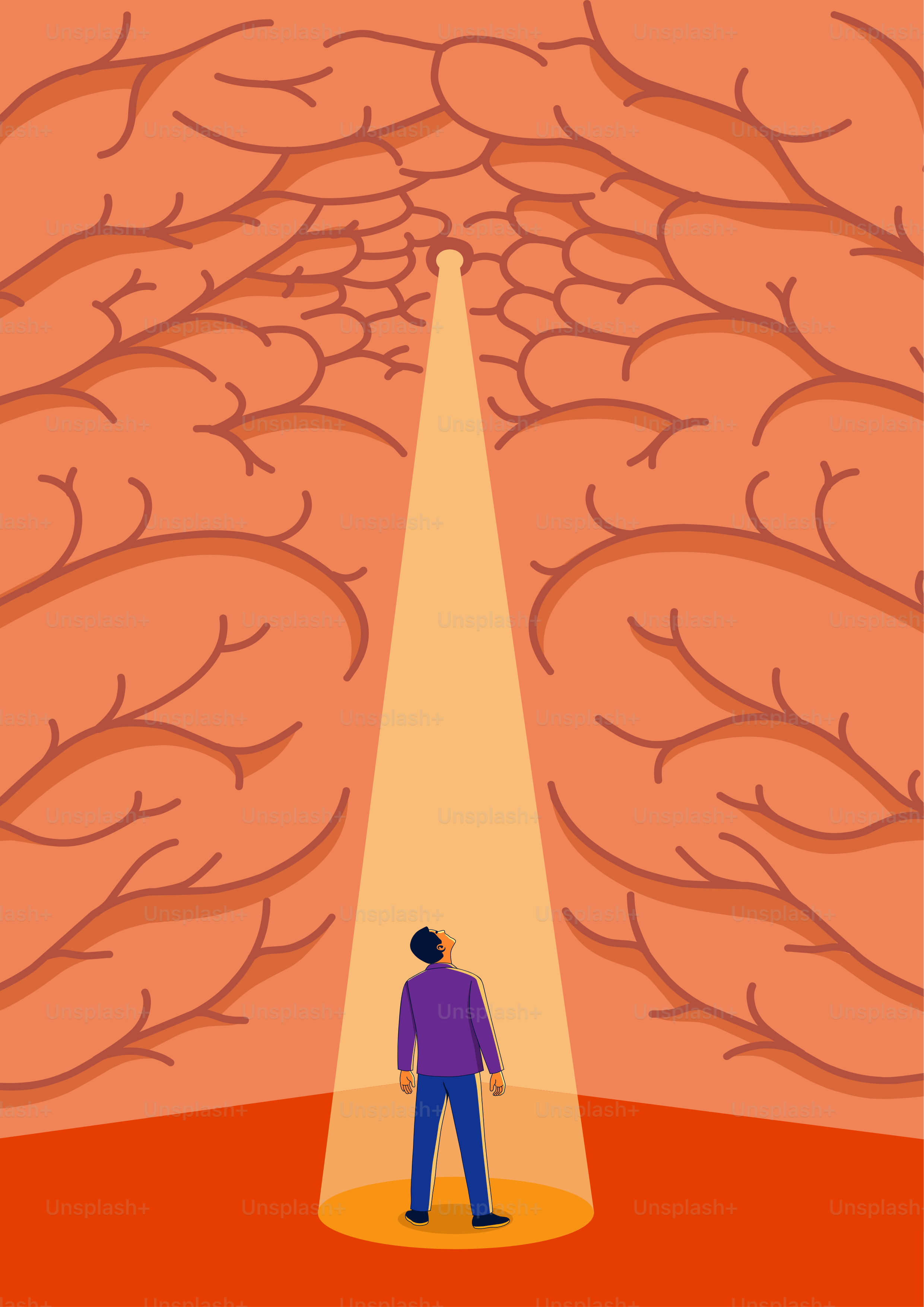 Un homme debout sous les projecteurs dans une structure cérébrale