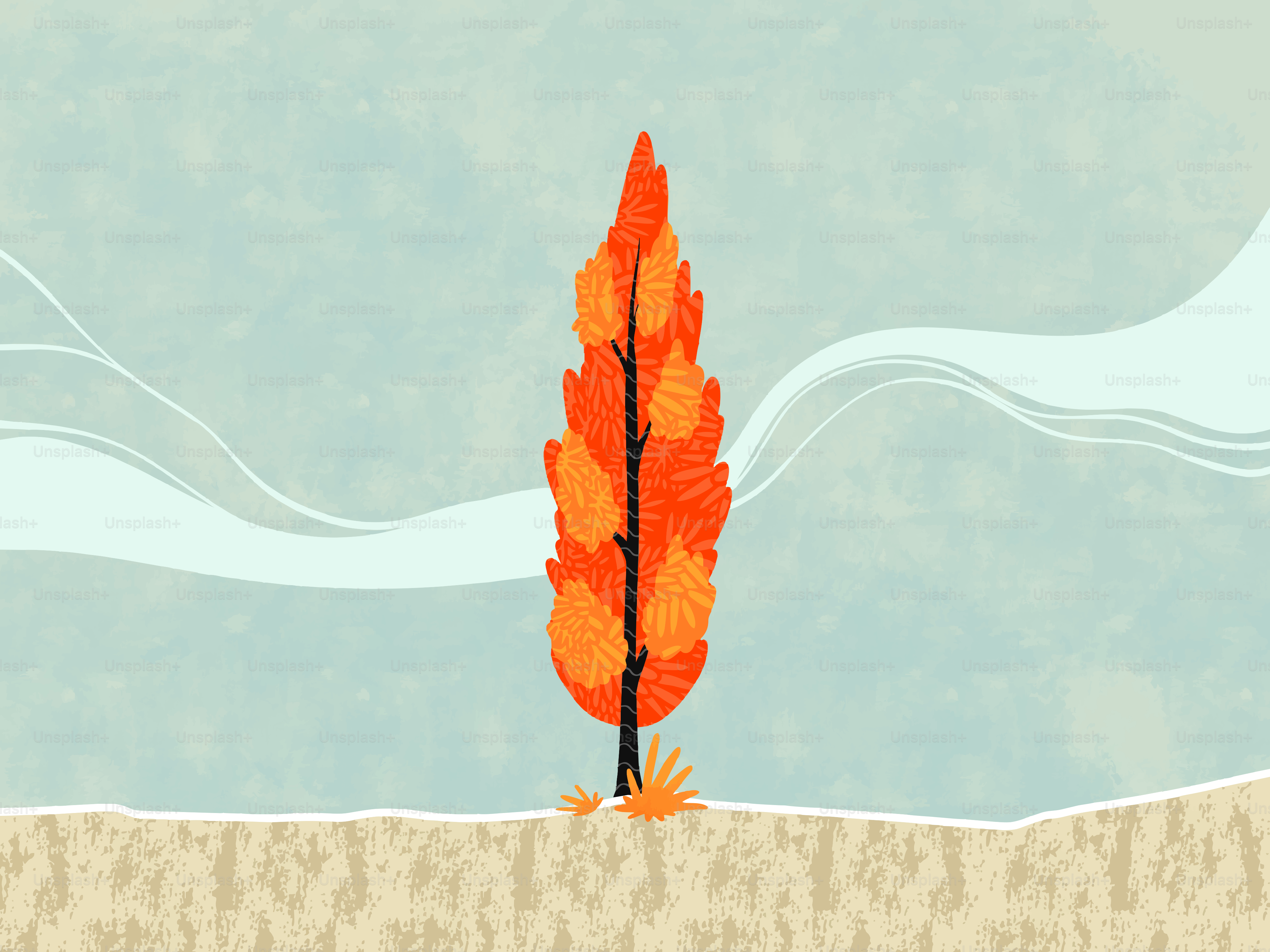 Tall orange tree against a light blue sky