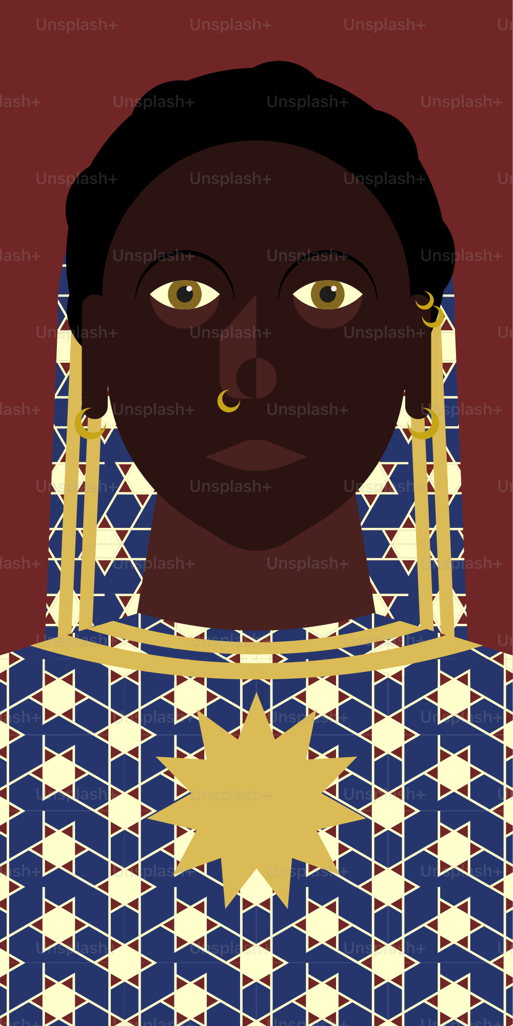 A stylized portrait of a woman with intricate patterns.