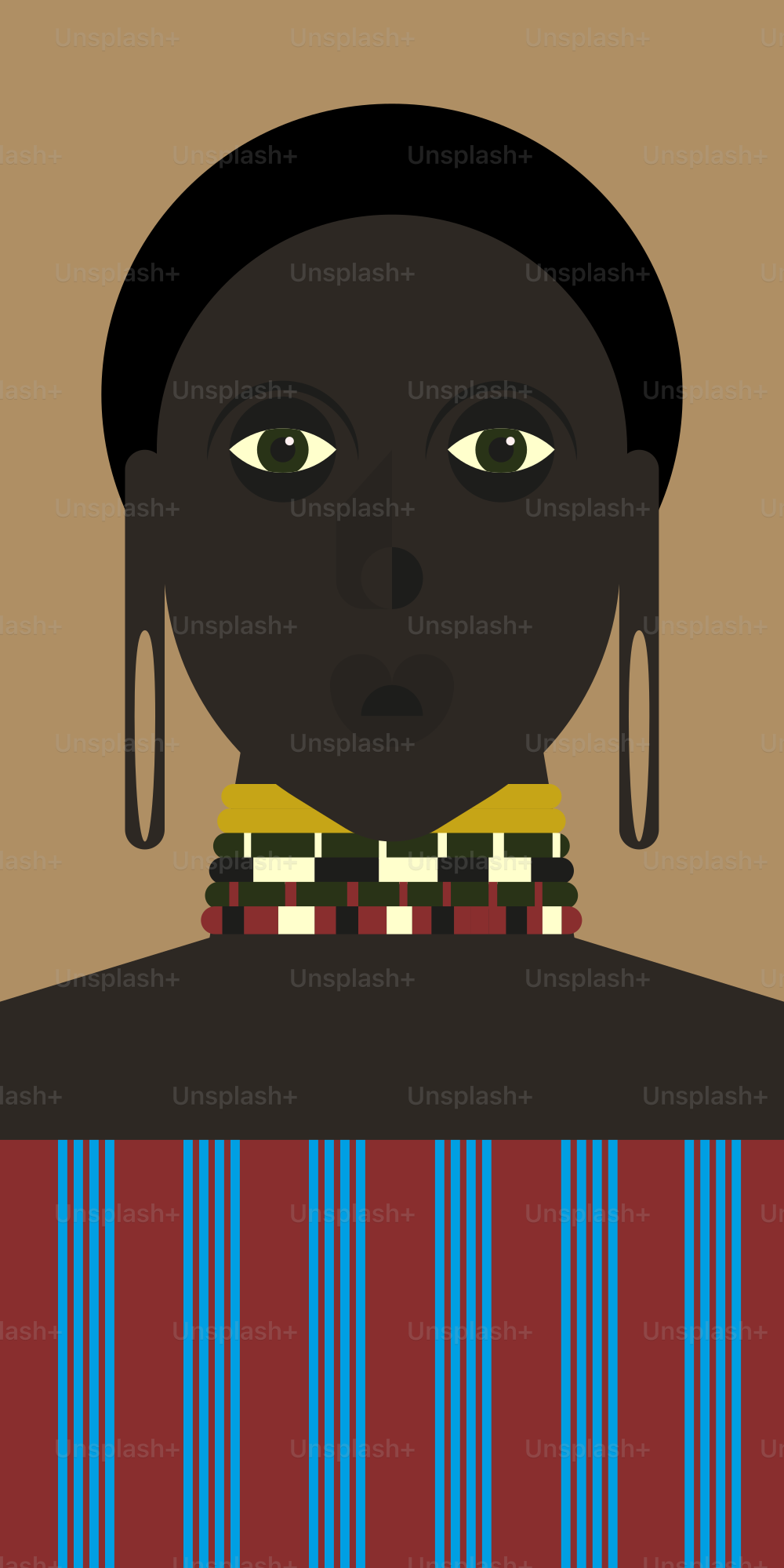 Stylized portrait of a woman with traditional jewelry and clothing.