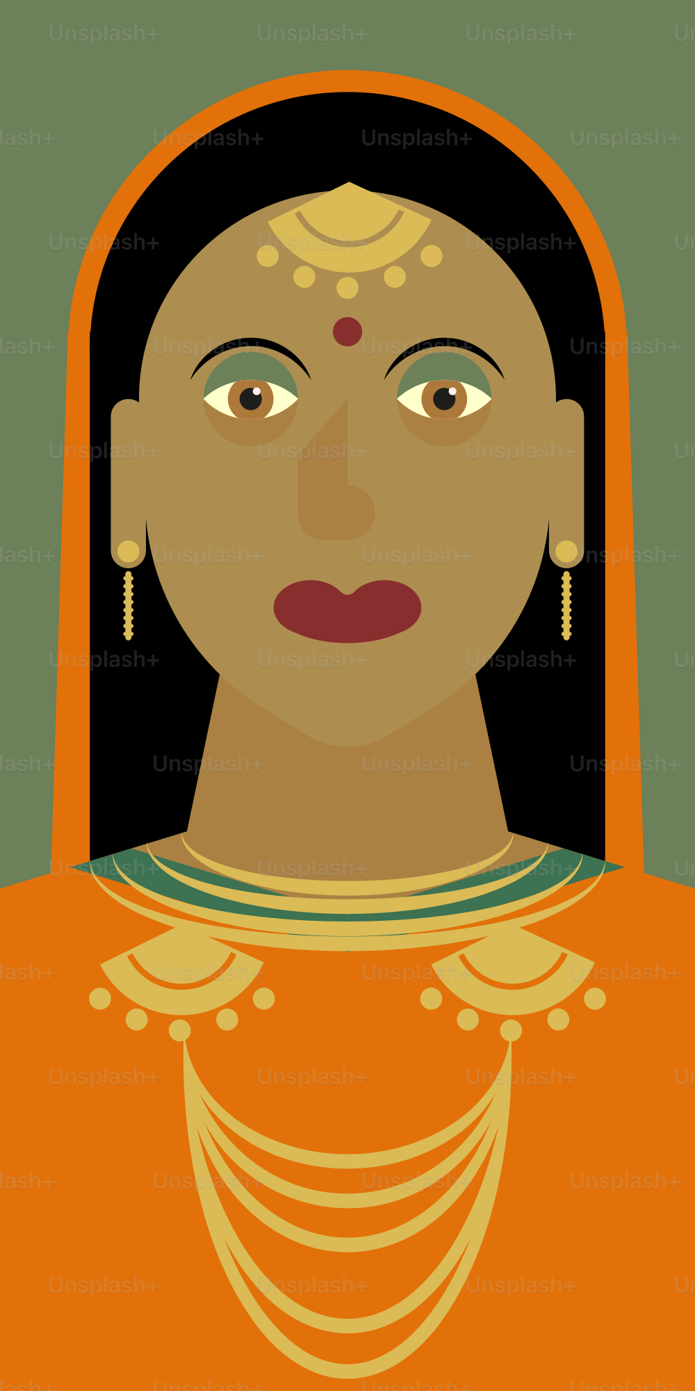 Stylized portrait of a woman in traditional indian attire.