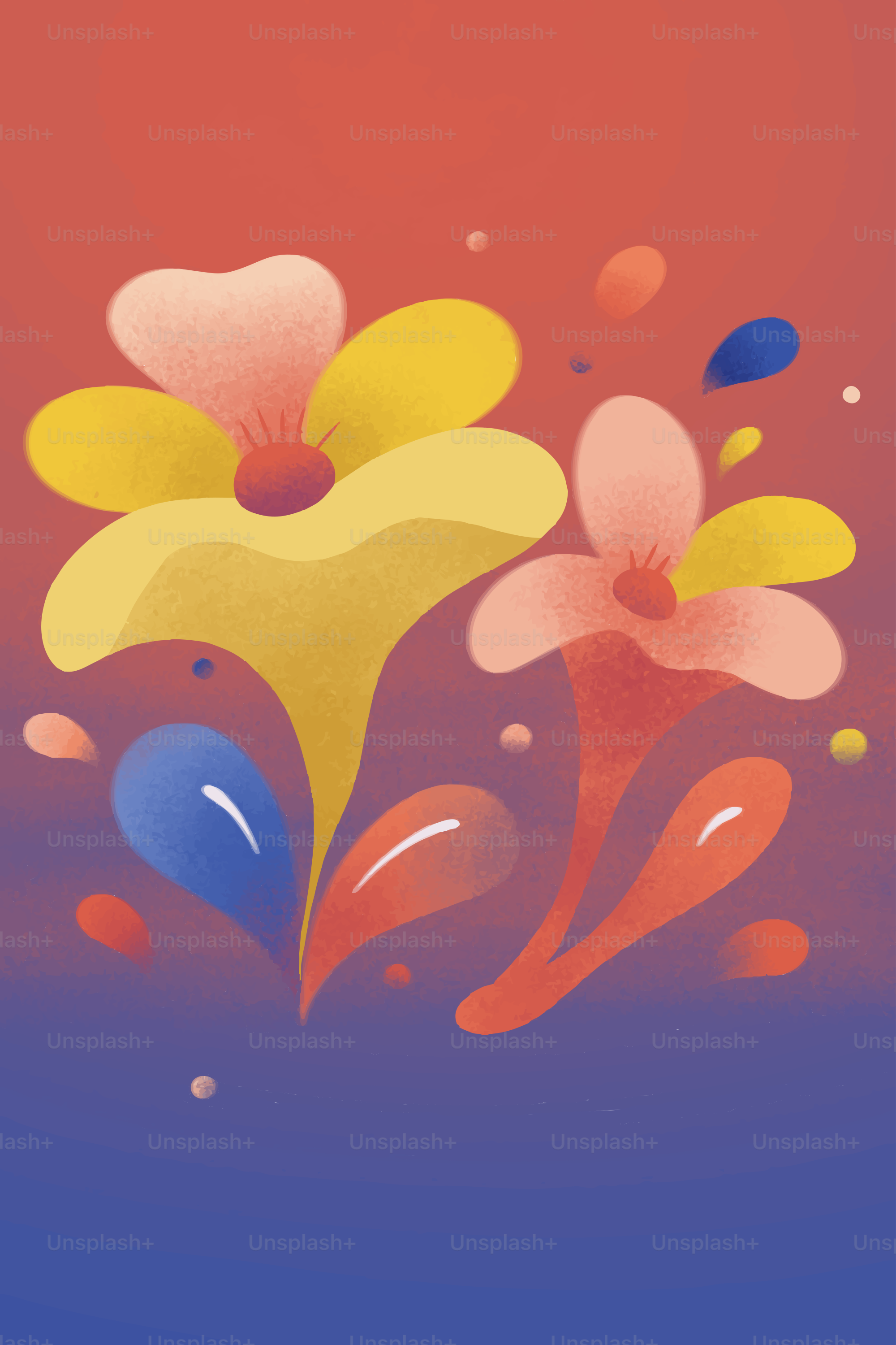 Duas flores abstratas com salpicos coloridos