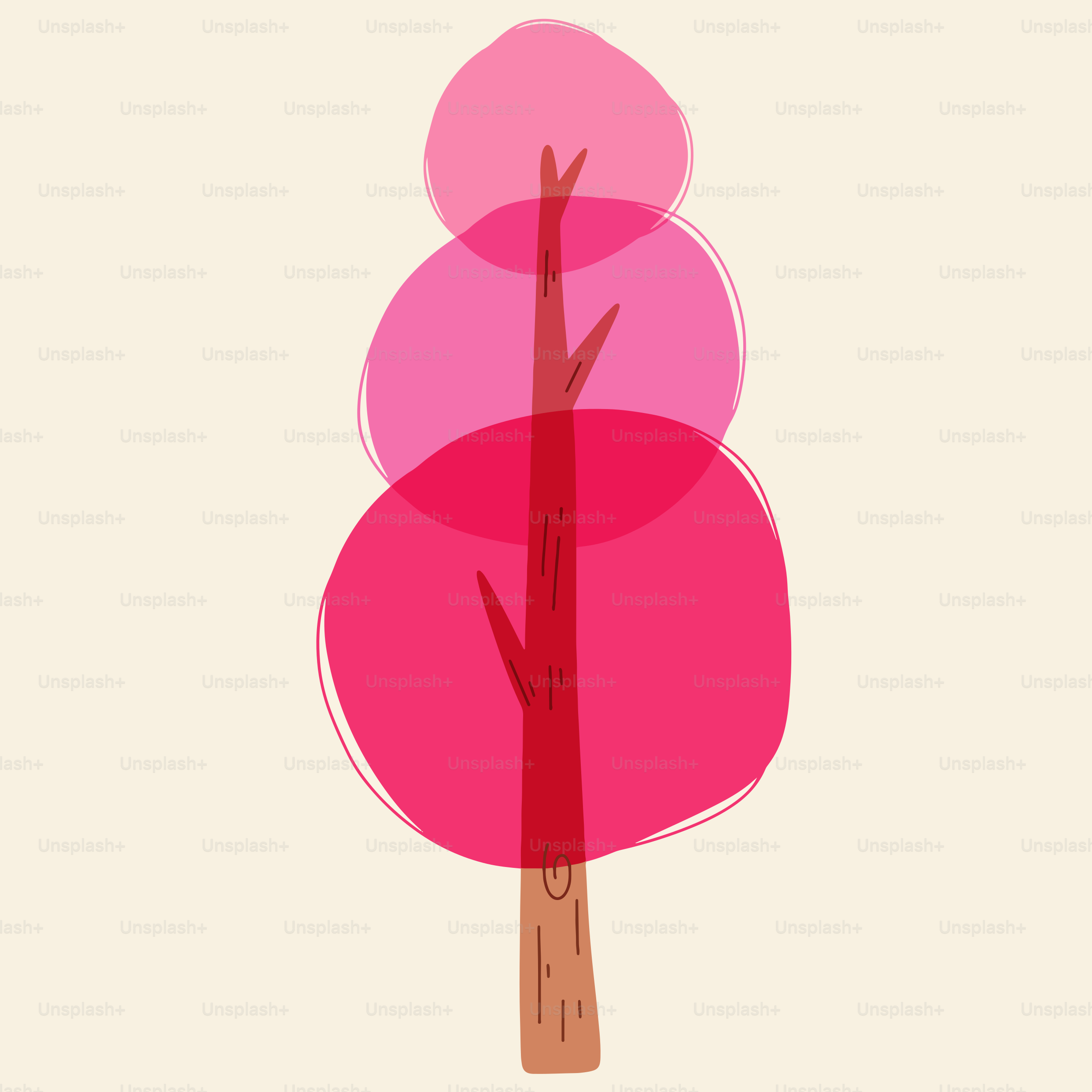 A stylized tree with pink foliage on a cream background