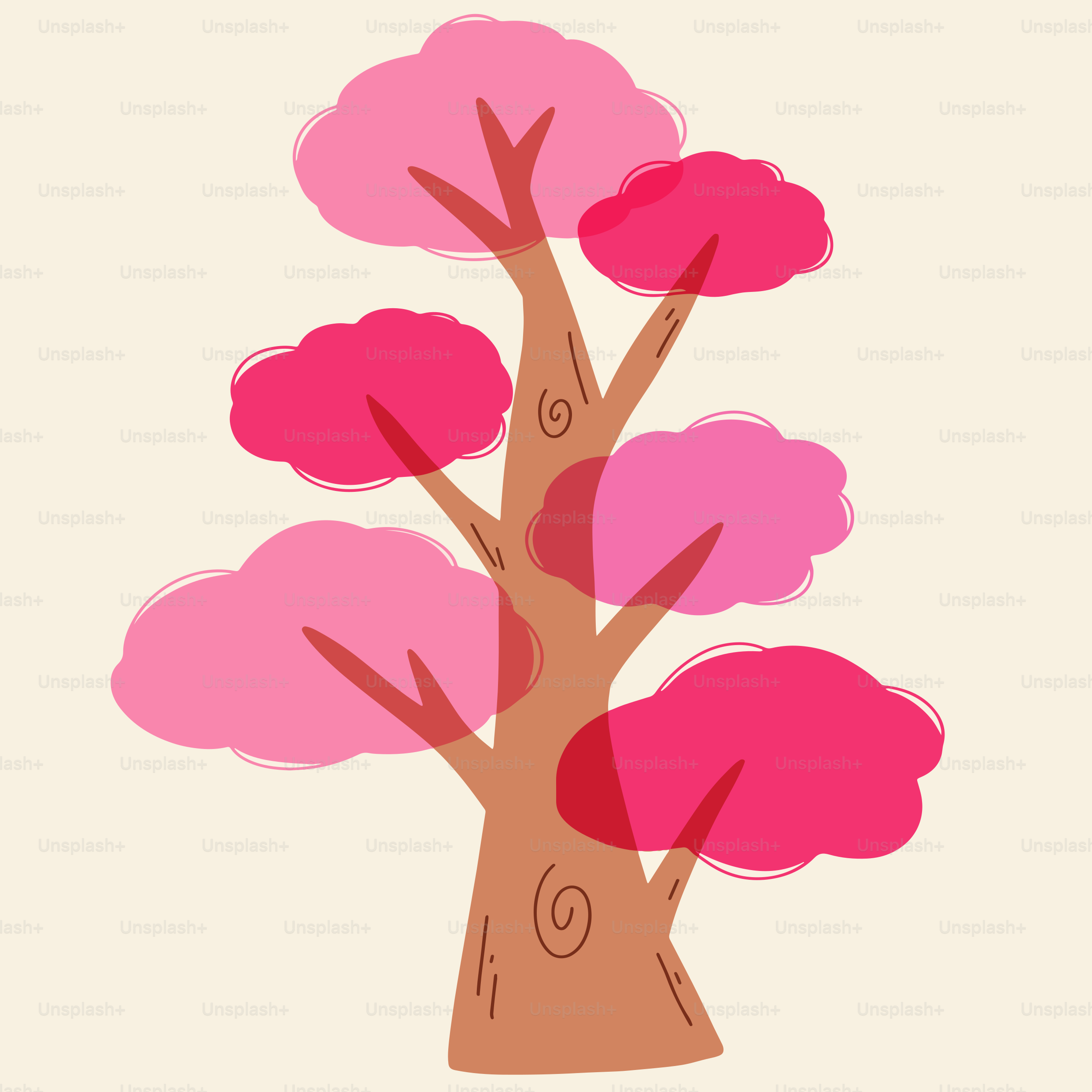 Stylized tree with pink leaves against a cream background