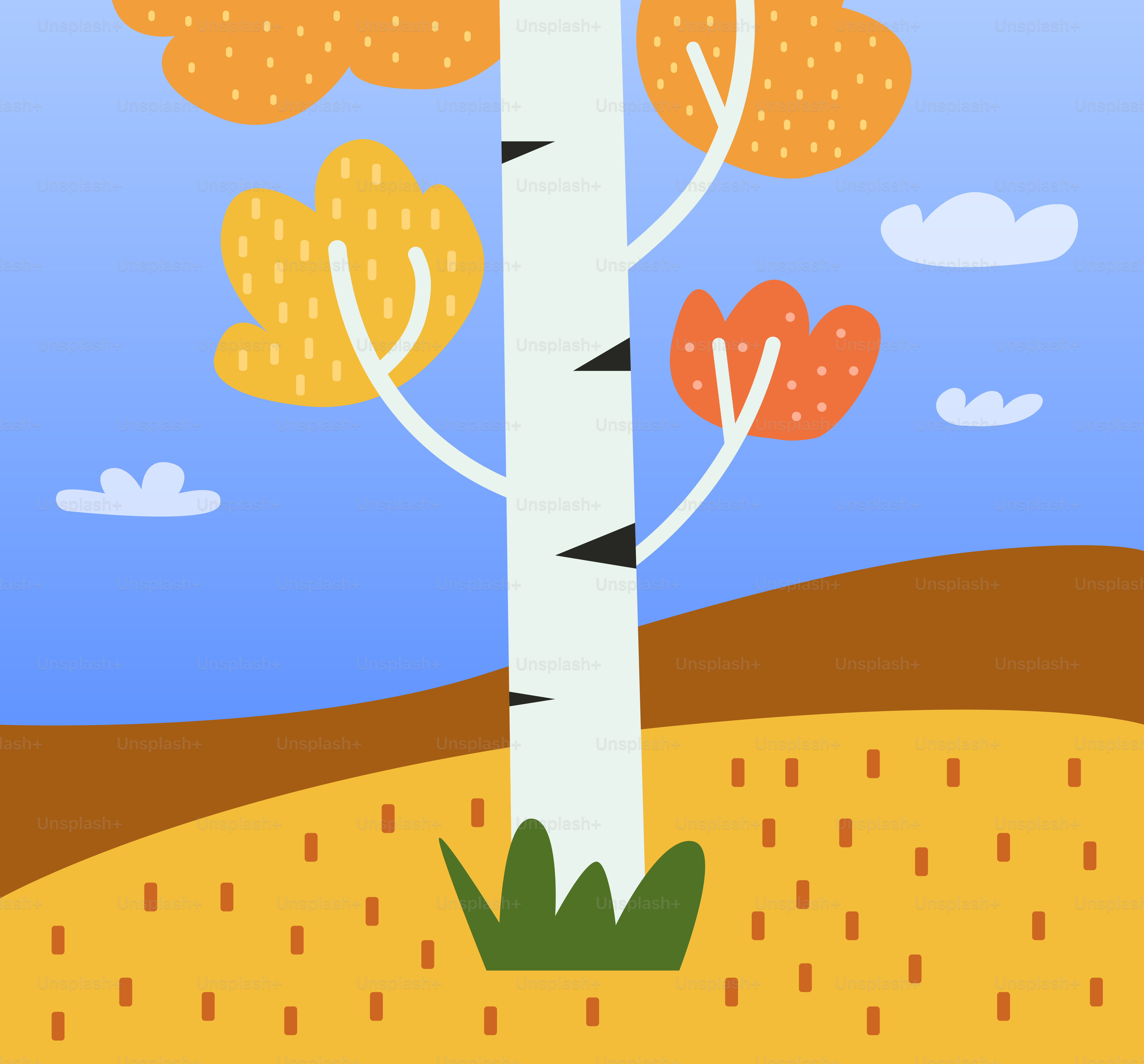 Arbre stylisé aux feuilles d’automne sur un ciel bleu