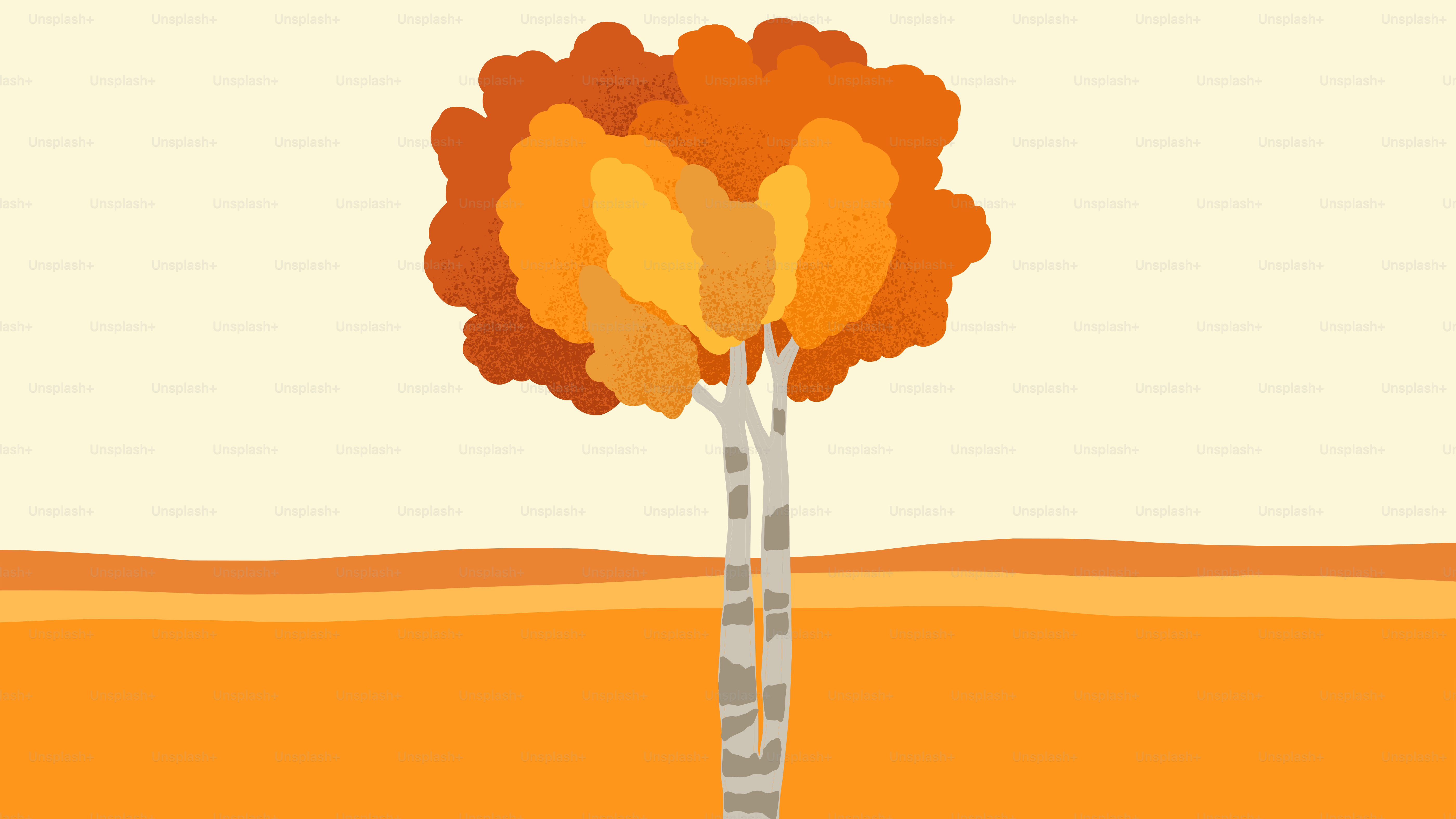 Un seul arbre aux feuilles orange et jaune