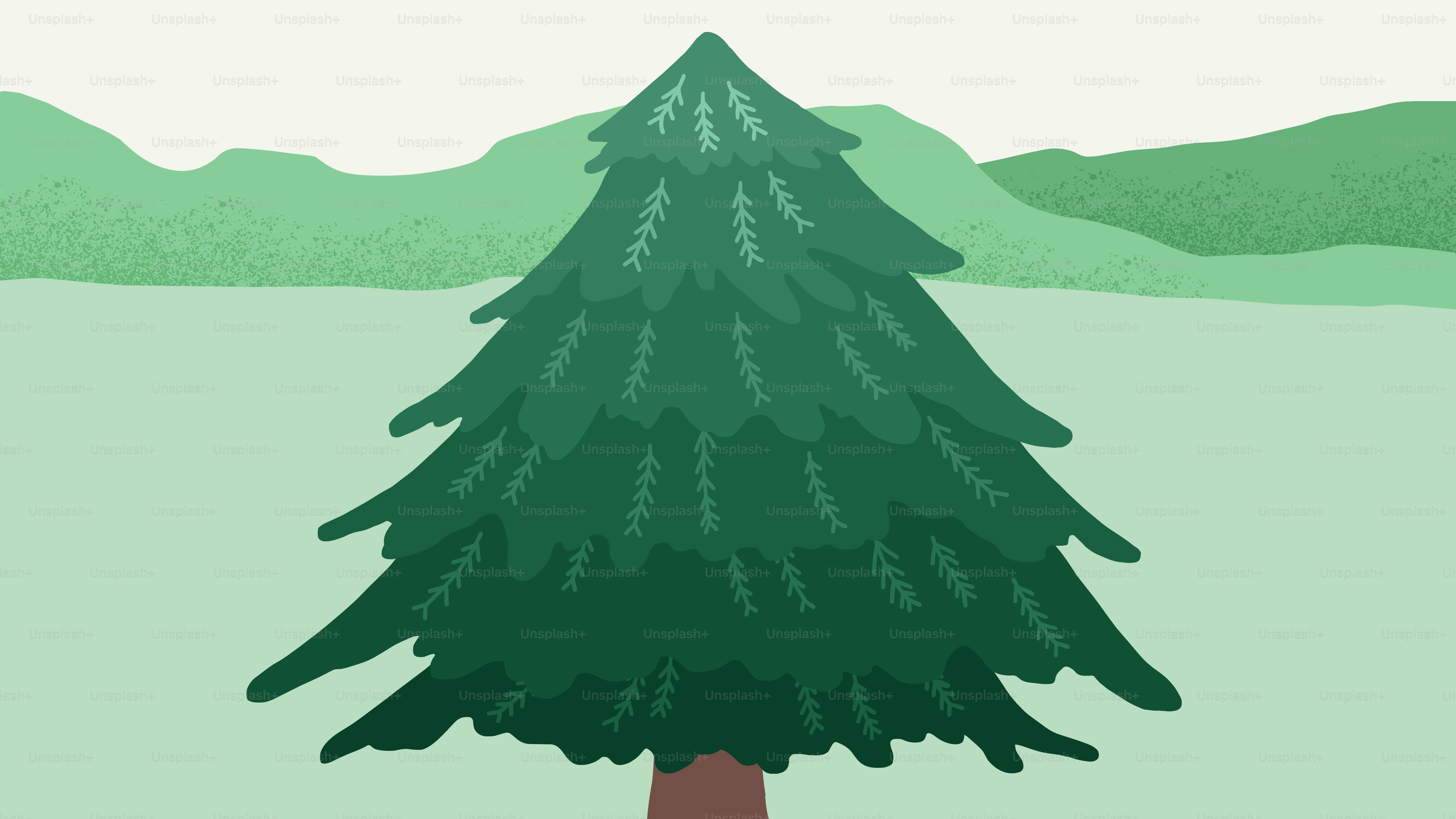 A green pine tree in a minimalist landscape