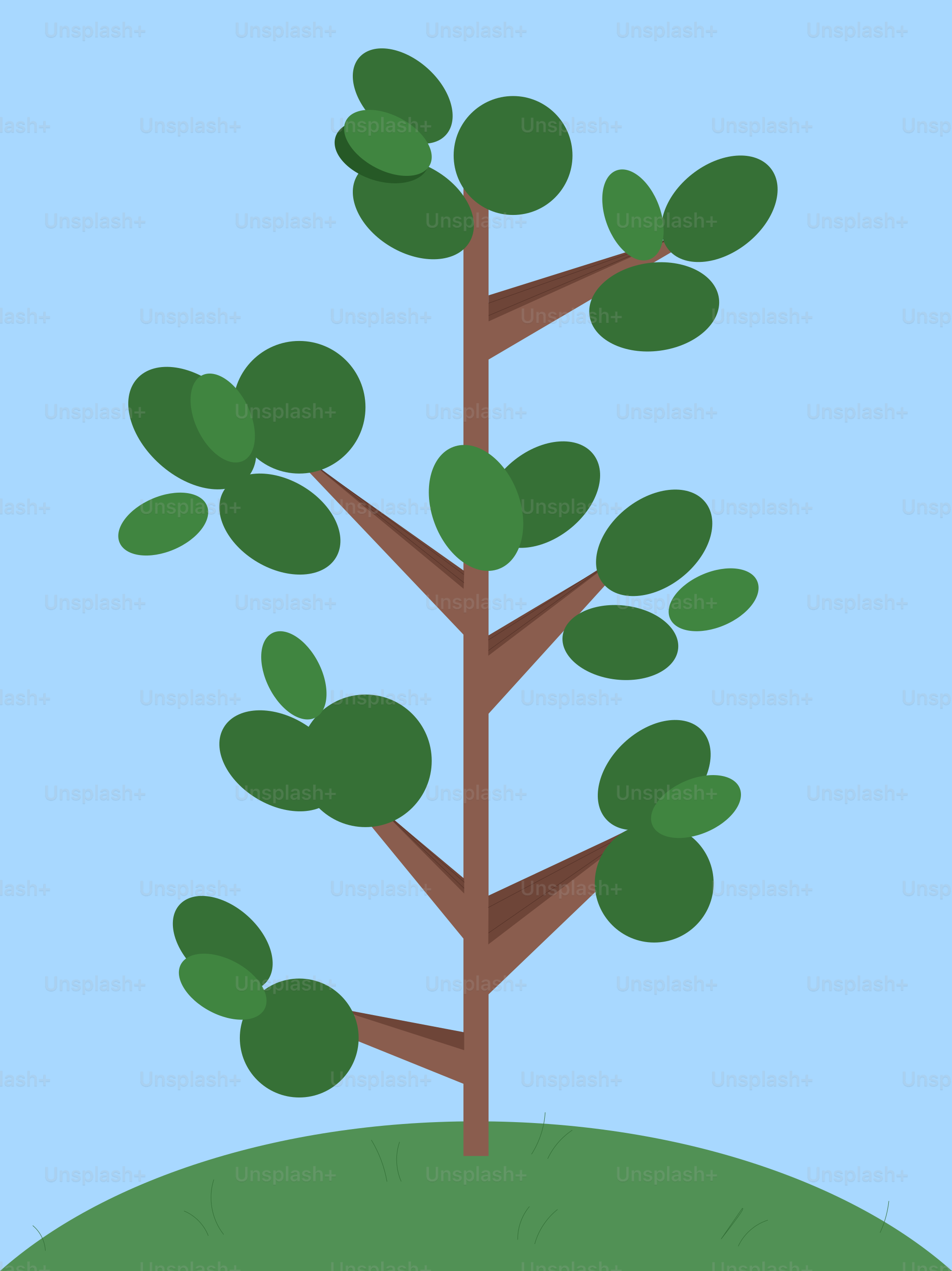 Ein stilisierter Baum mit grünen Blättern auf blauem Hintergrund.