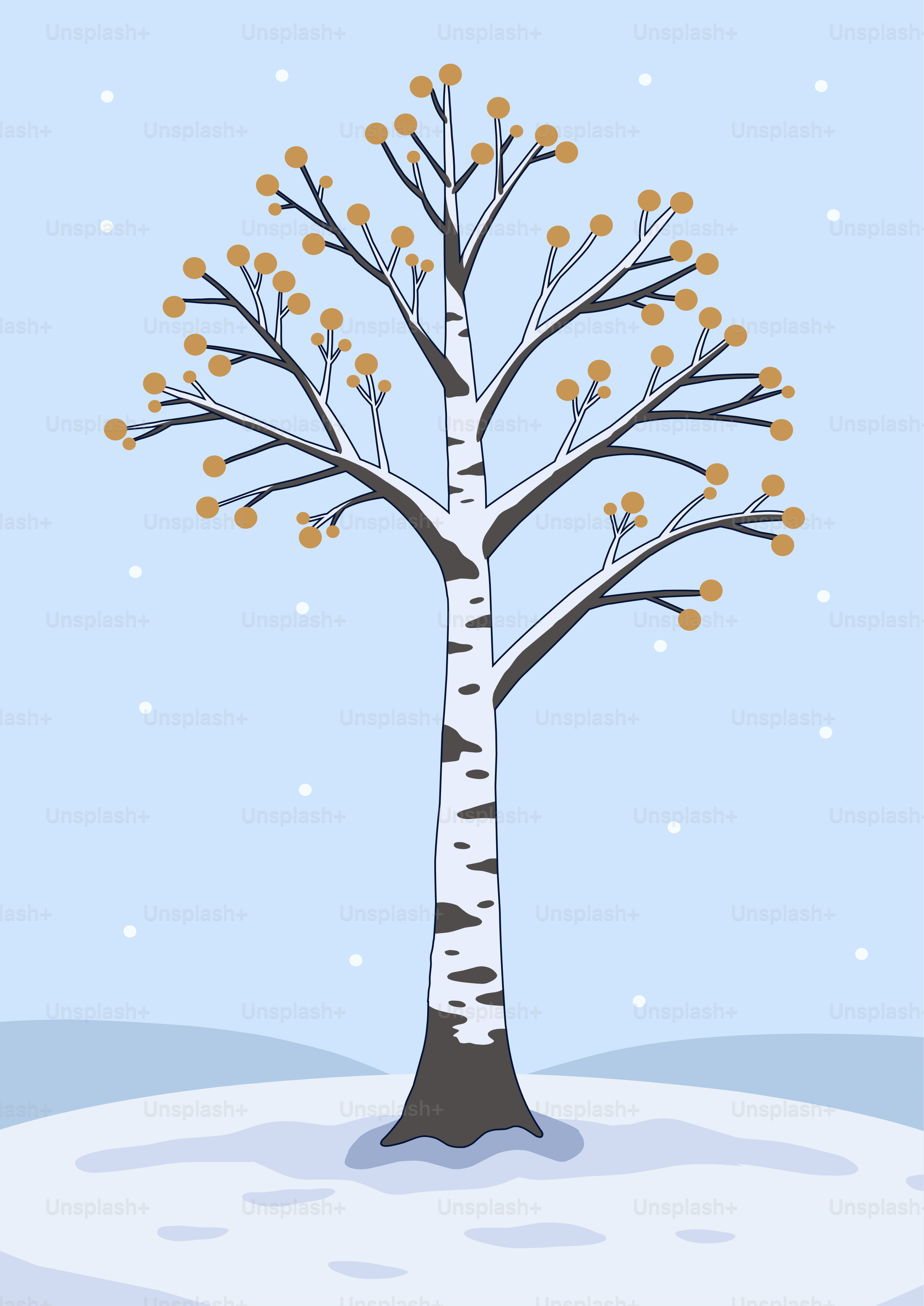 Un arbre nu avec des bourgeons jaunes dans la neige