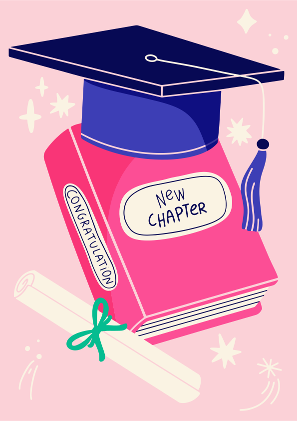 Gorro de graduación en un libro con un pergamino de diploma