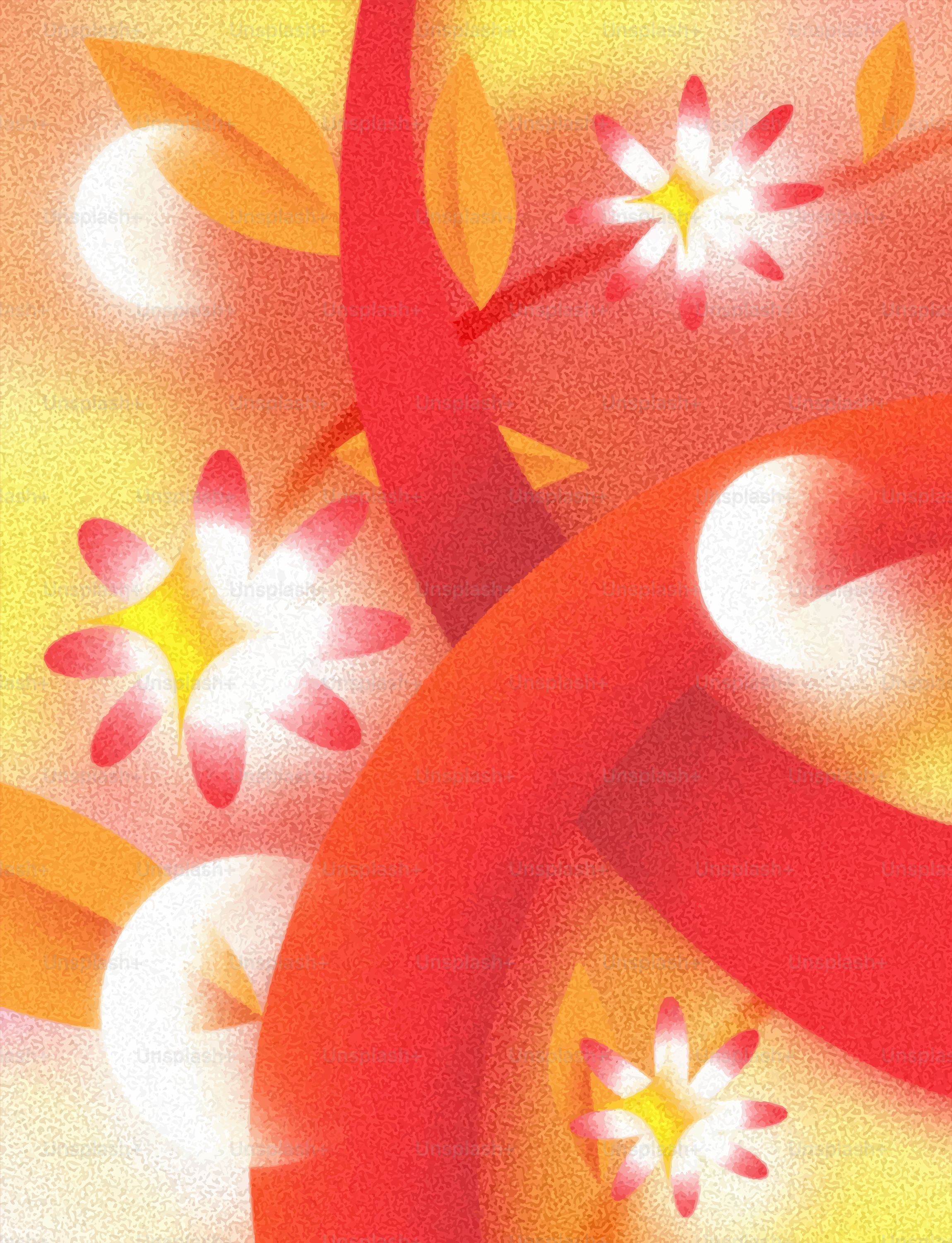 Motif floral abstrait avec des teintes rouges et jaunes