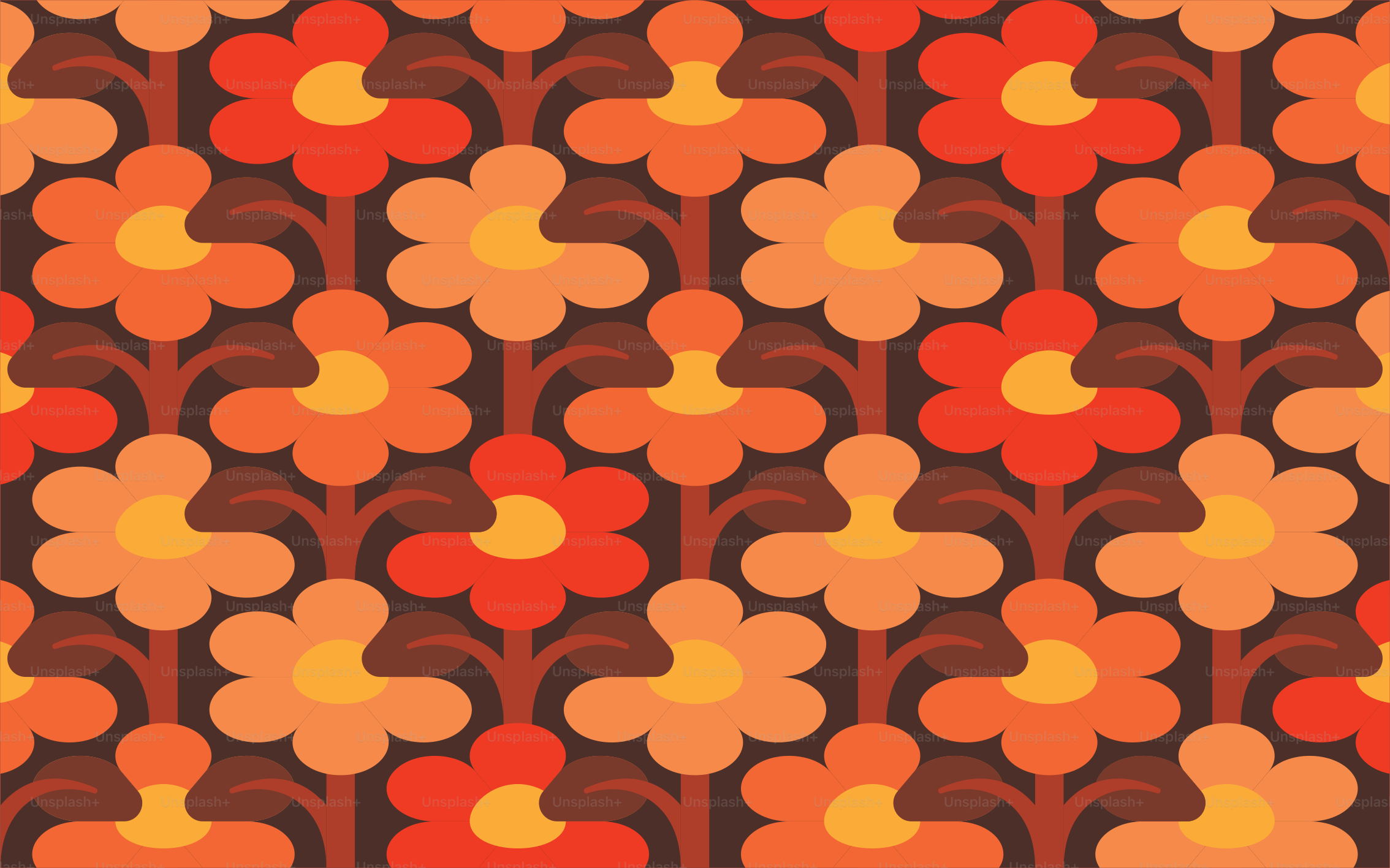 Motivo floreale retrò con fiori arancioni e rossi