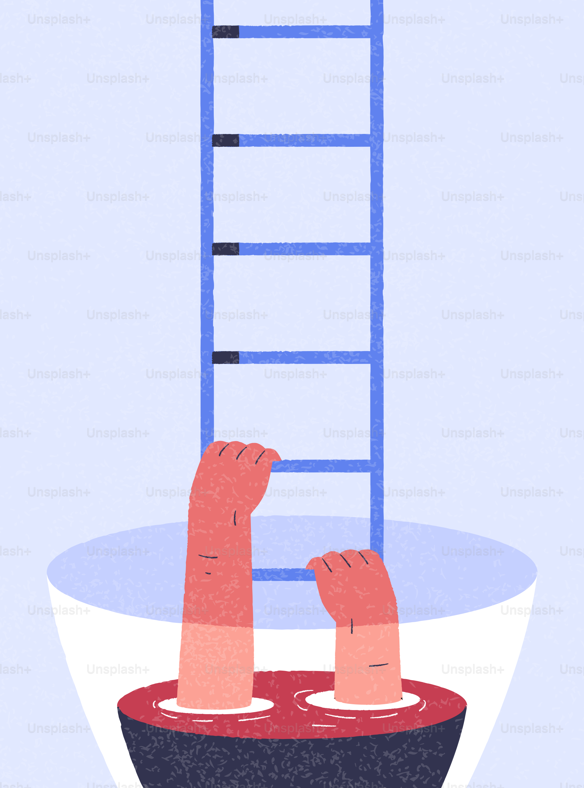 Mani che si protendono dall'acqua verso una scala