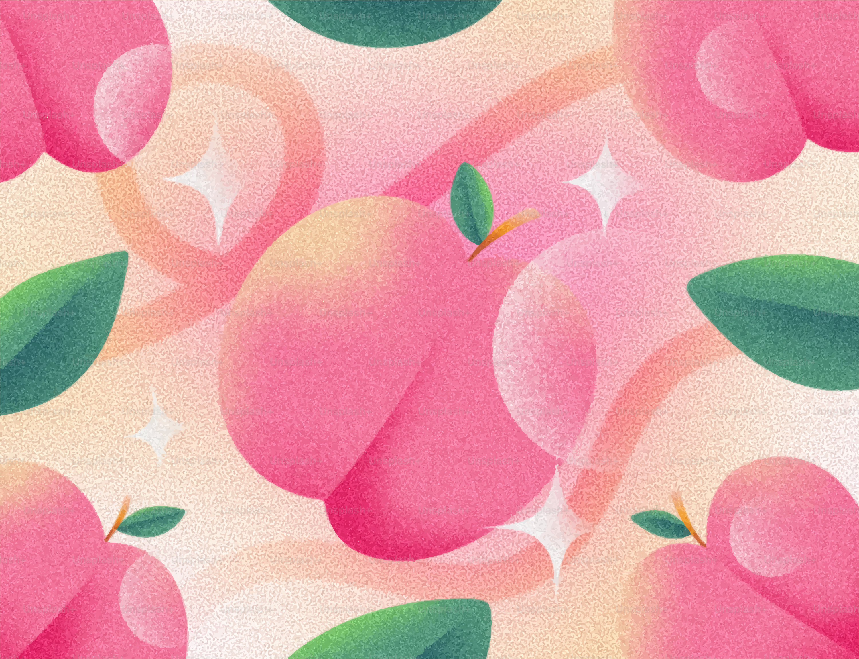 Un motif vibrant de pêches et de feuilles stylisées