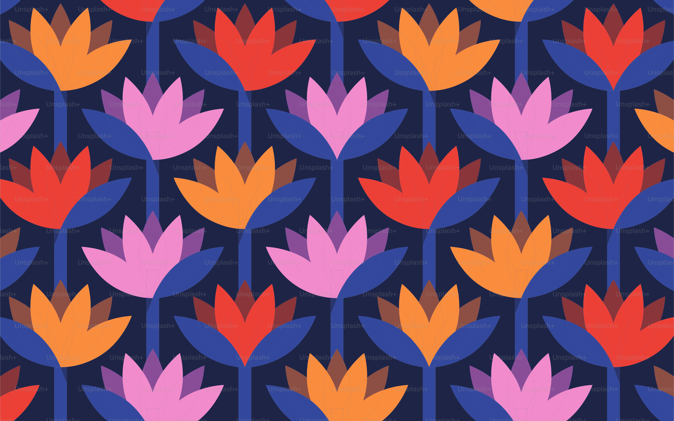 Padrão floral abstrato colorido sobre fundo azul escuro